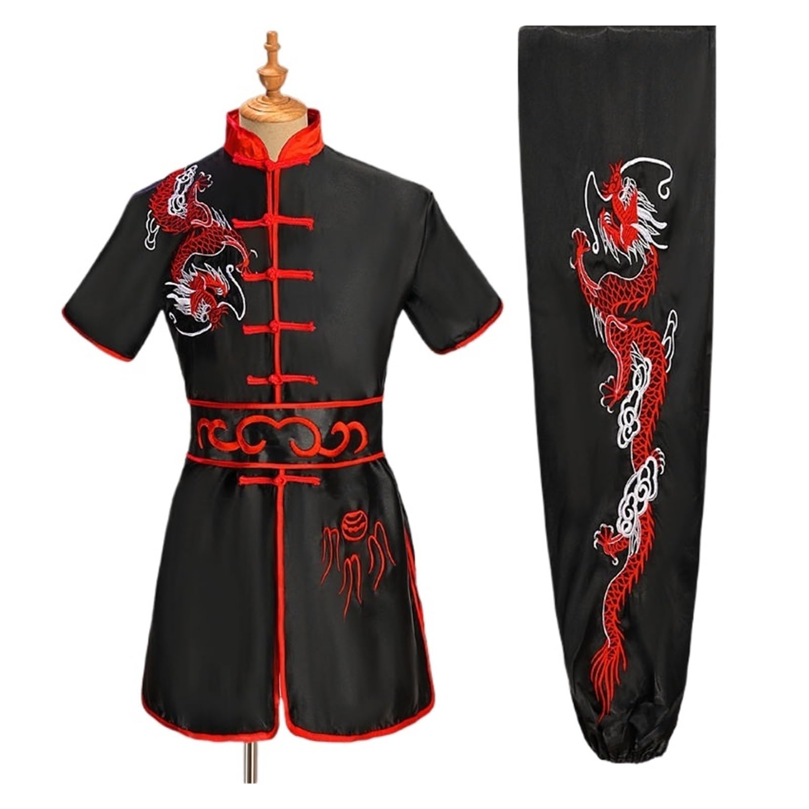 Kung Fu Anzug Männer Frauen Traditionellen Drachen Wushu Uniform Kung Fu Kleidung Set Kampfkunst Uniform(Black red,180 cm)