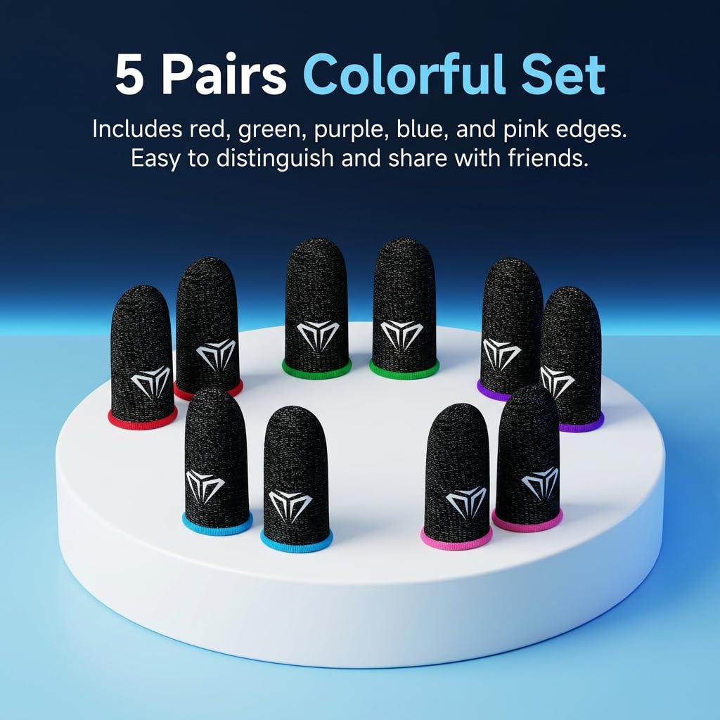 Lot de 12 Doigtiers pour Jeu Mobile, 6 Paires de Finger Sleeve Gaming Haute Sensibilité en Fibre Conductrice, Protège Doigt Anti-Transpiration Respirant pour Tous Écrans Tactiles, Accessoires Gaming M