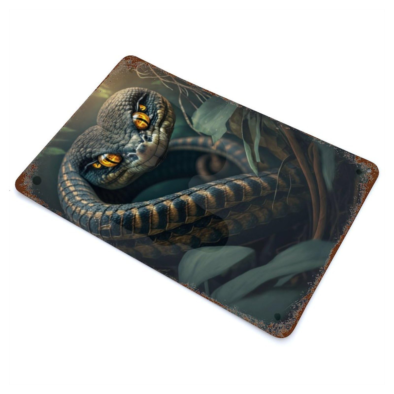 Garage Style Snake Rusty Metal Tin Sign 11.8"x7.9", Farmhouse Wall Decor for Bar And Workshop