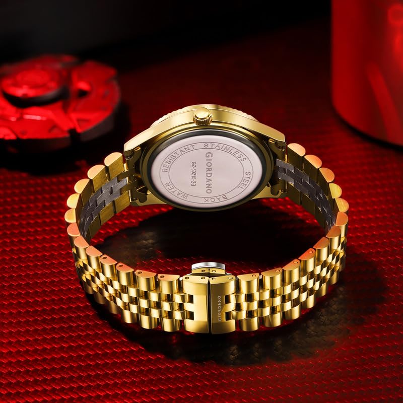 Image of Giordano Classic Analog Quartz Watch for Men with Textured Dial, Fluted Bezel, Day & Date Display & Two-Tone Stainless Steel Strap