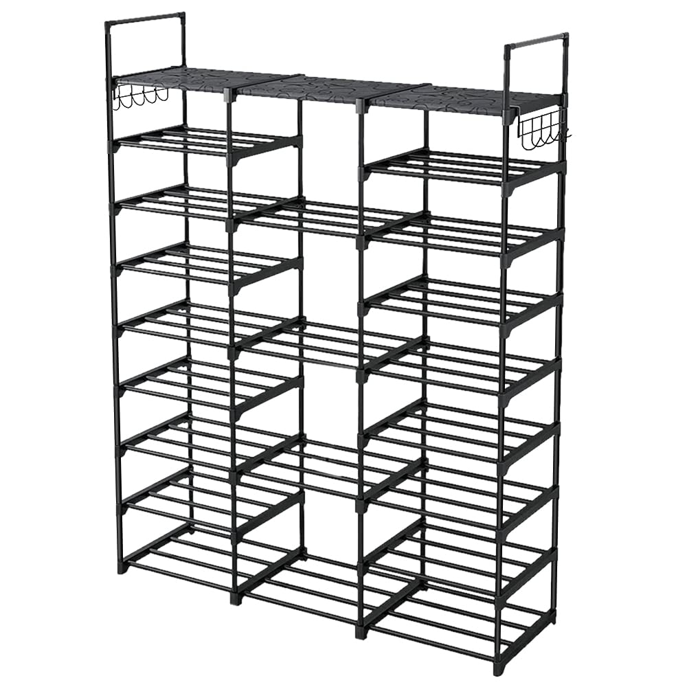 LANTUS Scarpiera in Metallo, Scaffale Portascarpe Salvaspazio, Regolabile per Armadio Ingresso Soggiorno Camera da Letto,da 28 a 32 Paia,Nero