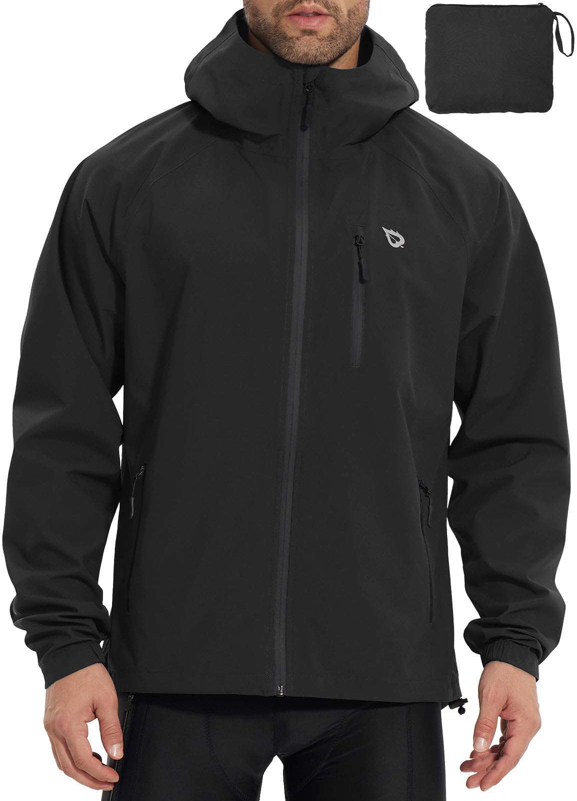baleafMen's Rain Jacket Waterproof Running Cycling Windbreaker Golf Hiking Gear Hood Raincoat Packable Reflective