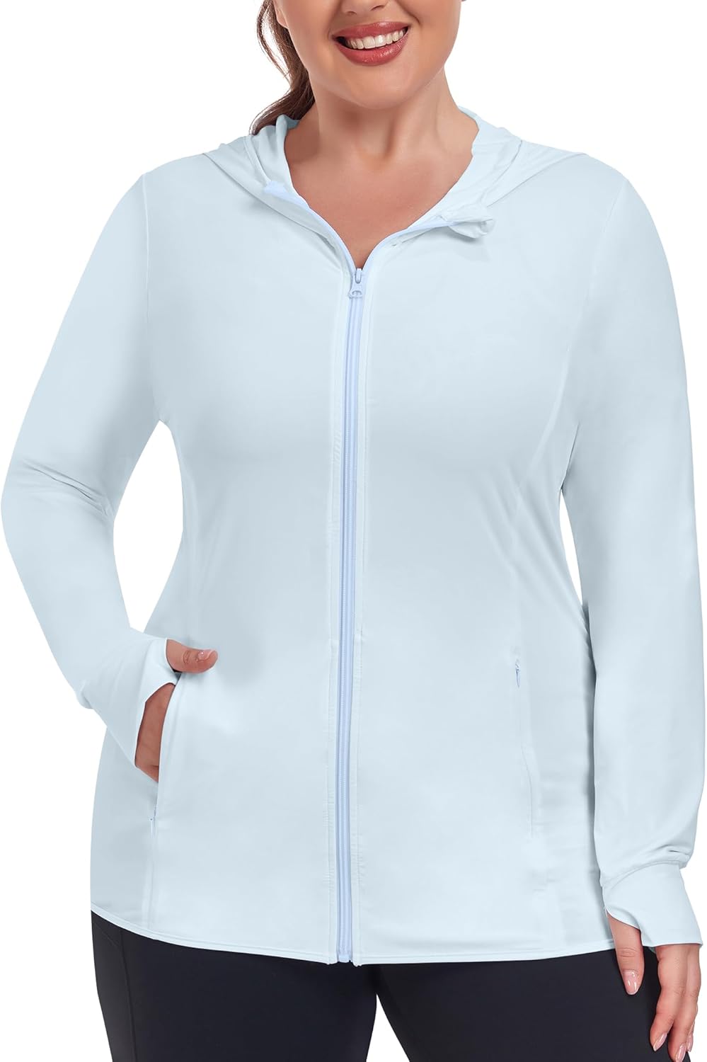 COOTRY Women’s Plus Size UPF 50+ Sun Protection Jacket Lightweight Long Sleeve Zip Up Hoodie Cooling Sun Shirt Hiking Workout