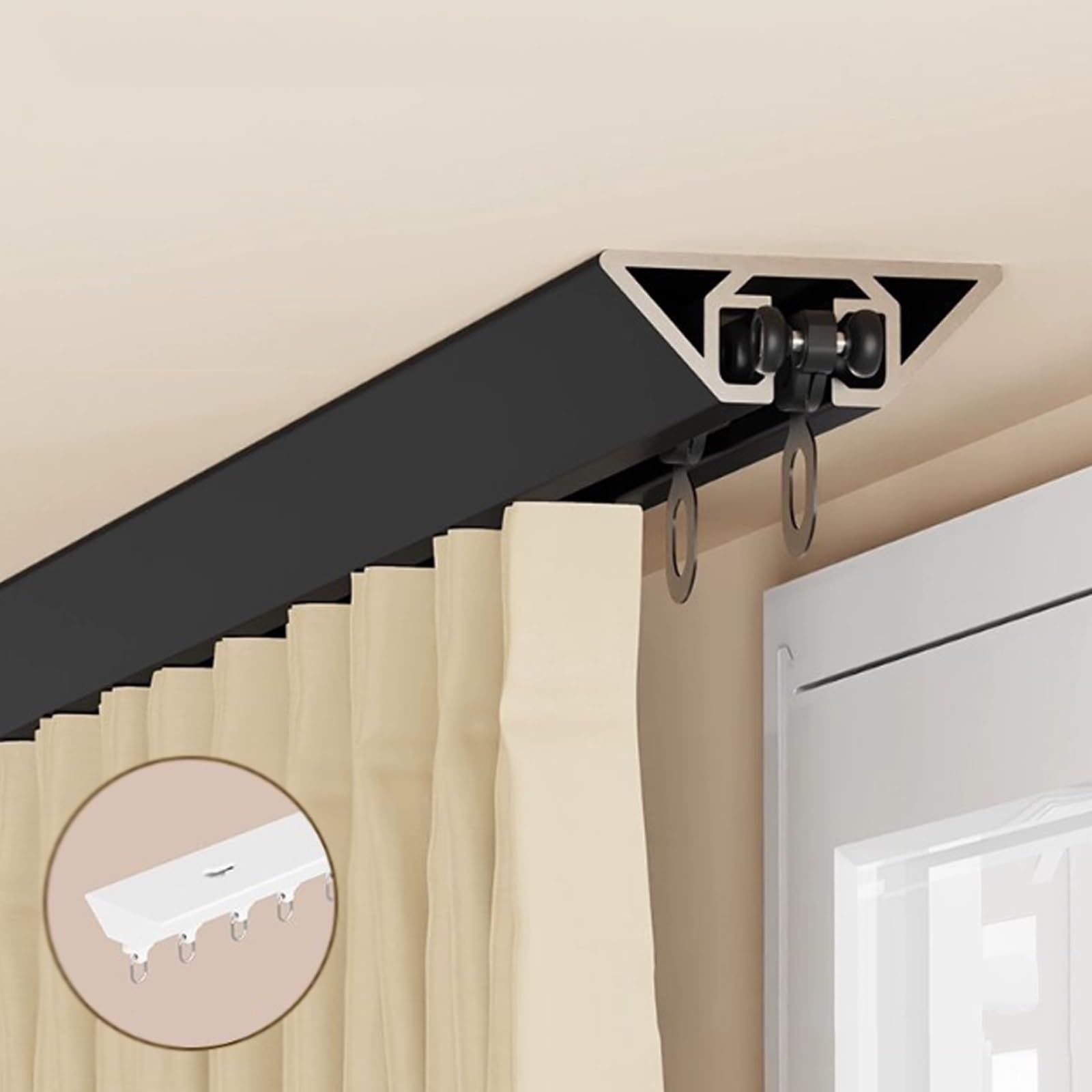 GJMSSMY Room Divider Curtain Track 15FT Aluminium Alloy Ceiling Rod Easy Install Room Divider for Home & Office Stylish Black Curtain System