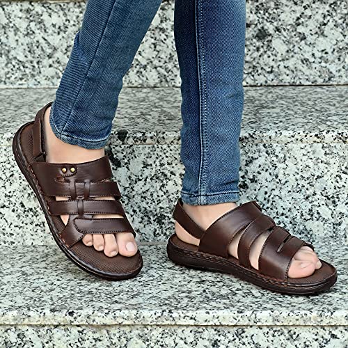 Image of Centrino Men's Sandals |Classical Thong Lightweight Quick-dry Flip Flops | Secure Hook & Loop Closure | Comfortable Close Strap | Heavy Density for Arch Support Comfort, Hand Stitched Chappal (3669)