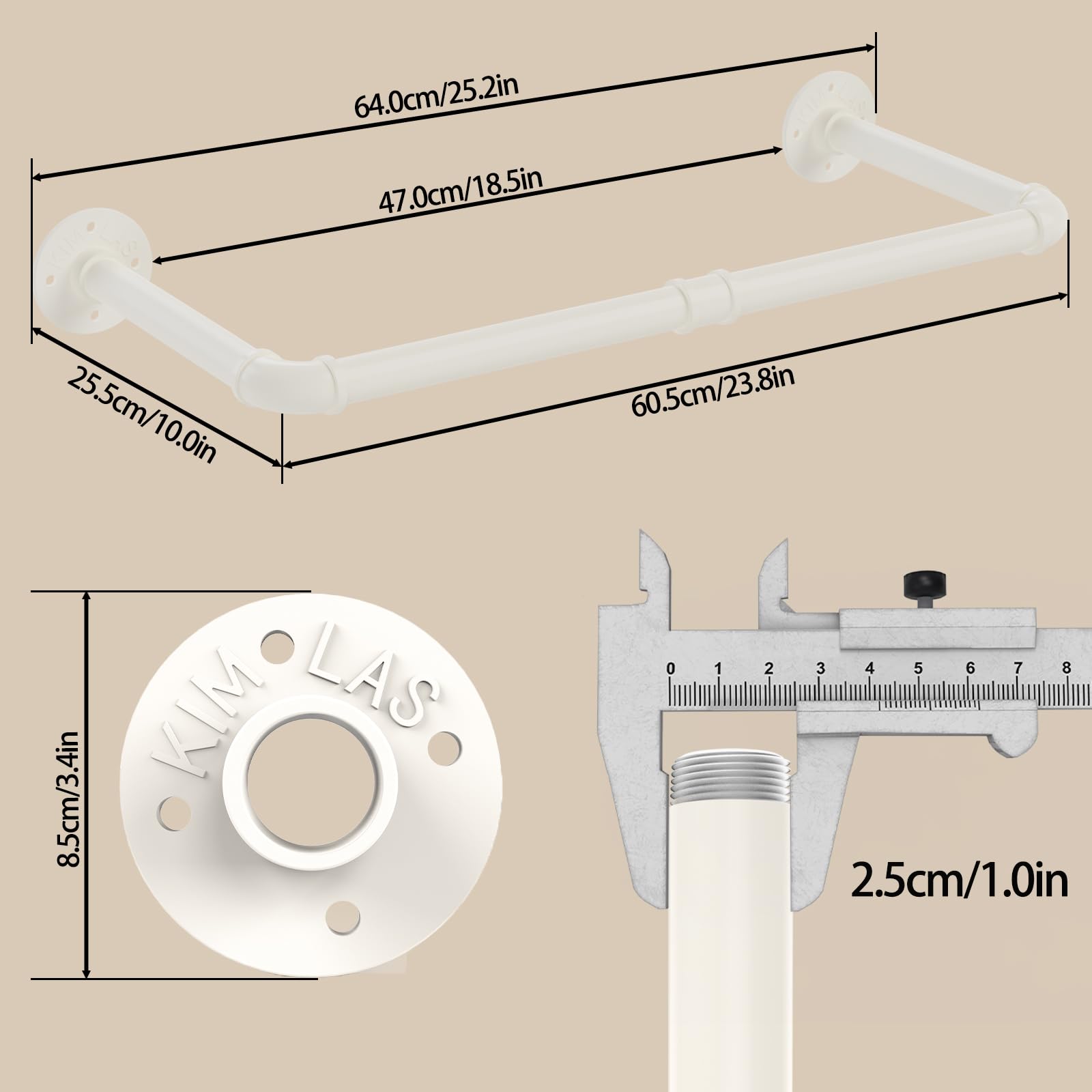 YheenLf 2-Pack Clothes Rail Wall Mounted, 64cm Industrial Style Garment Rack, Heavy Duty Wardrobe Pole - Image 4