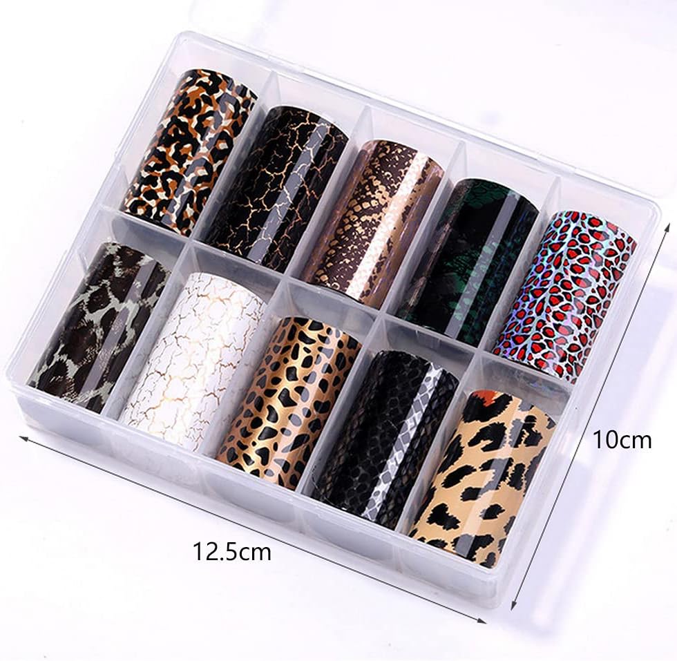 20 Roll Animal Print Nail Foil Transfer Sticker Decals, Leopard Tiger Snake Skin Nail Art Foil for Nail Design, Colorful Holographic Transfer Nail Foils Manicure Tips Decoration