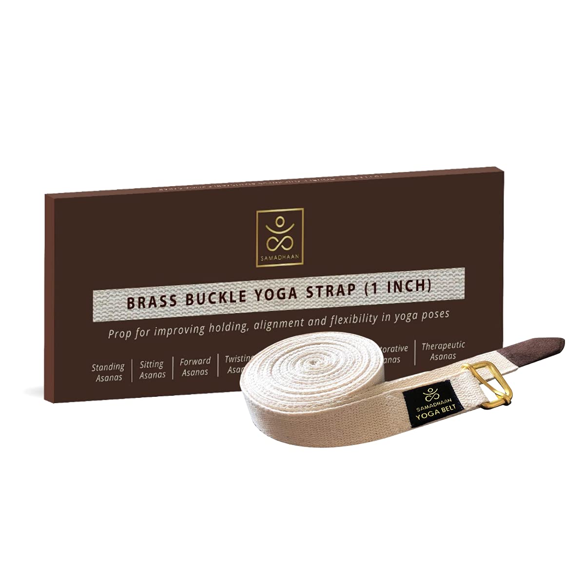 Samadhaan Yoga Strap with Durable Sliding Brass Buckle | Strong & Secure Yoga Strap | Double Thickness Adjustable Yoga Belt for Daily Stretching, Yoga, Pilates & Fitness (10ft x 1inch - Cream Color) (B0928Y5MHC) Amazon Price History, Amazon Price Tracker