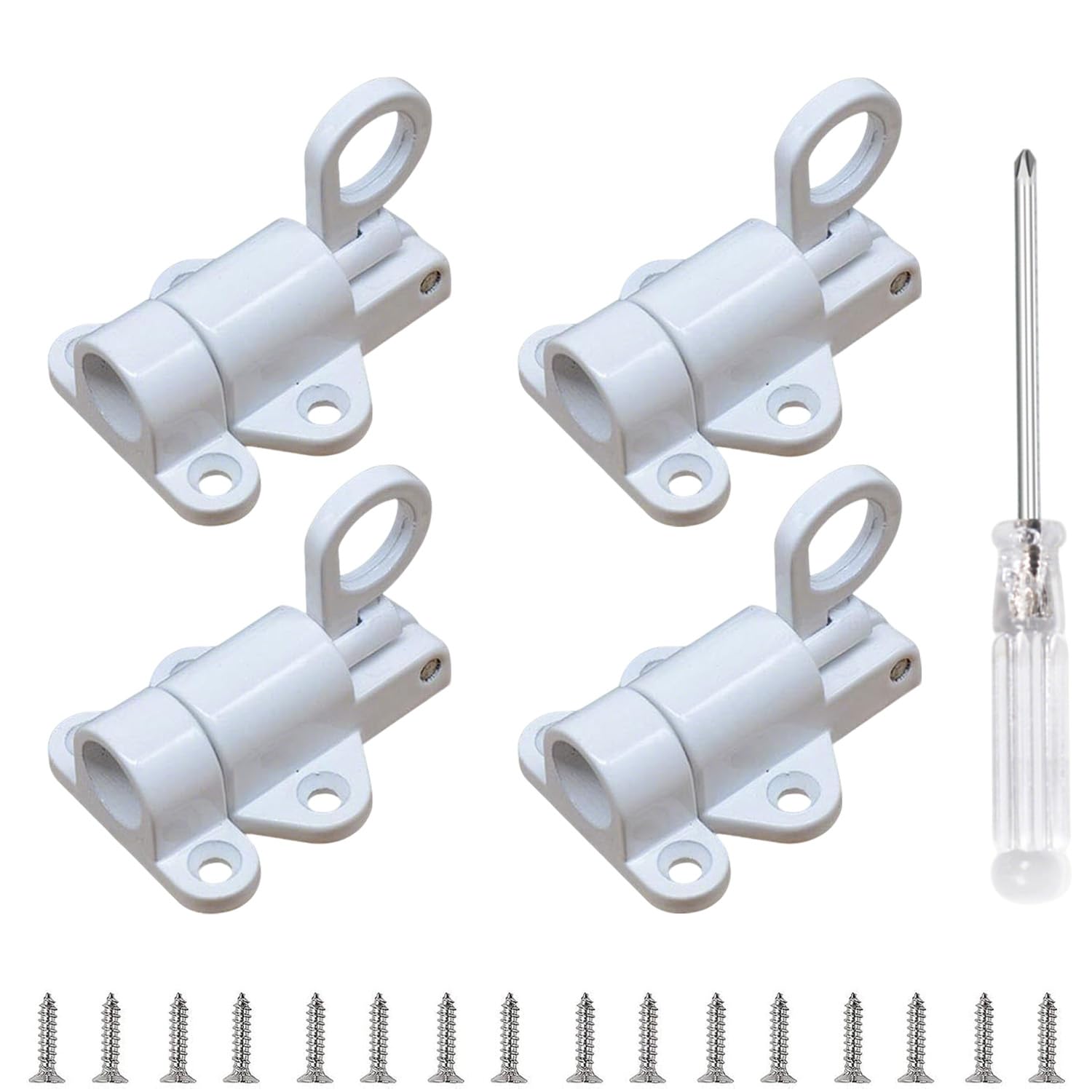 Loft Hatch Lock, 4-Piece Spring Latch Set for Shed Doors and Cabinet Security, Automatic Bounce Lock Mechanism with Installation Tool, 10x10 cm White Finish