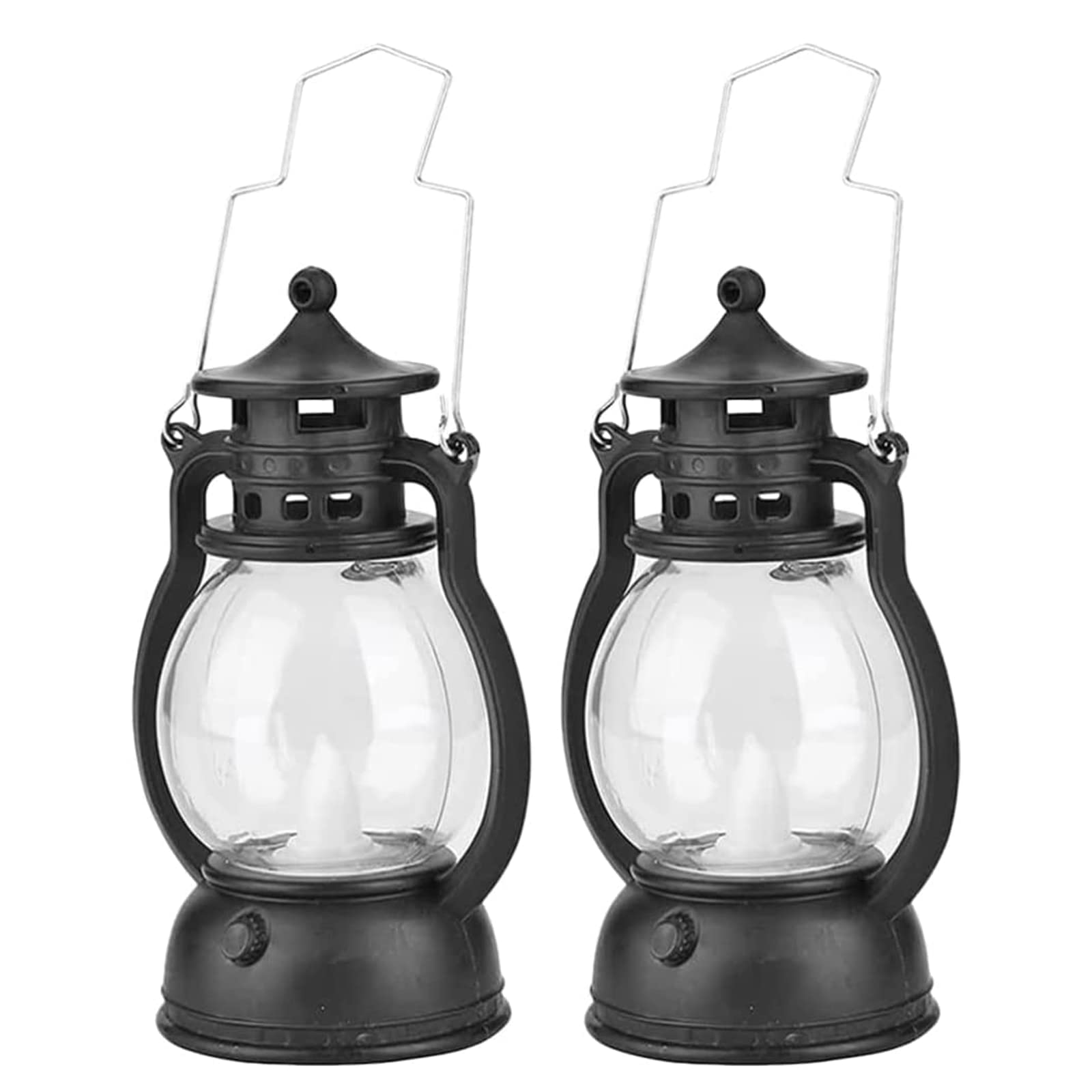 Vhkjewe Black 2Pcs Antique Electric Storm Lanterns Handheld Hurricane Lantern Table Lamps For Camping Hiking Patio