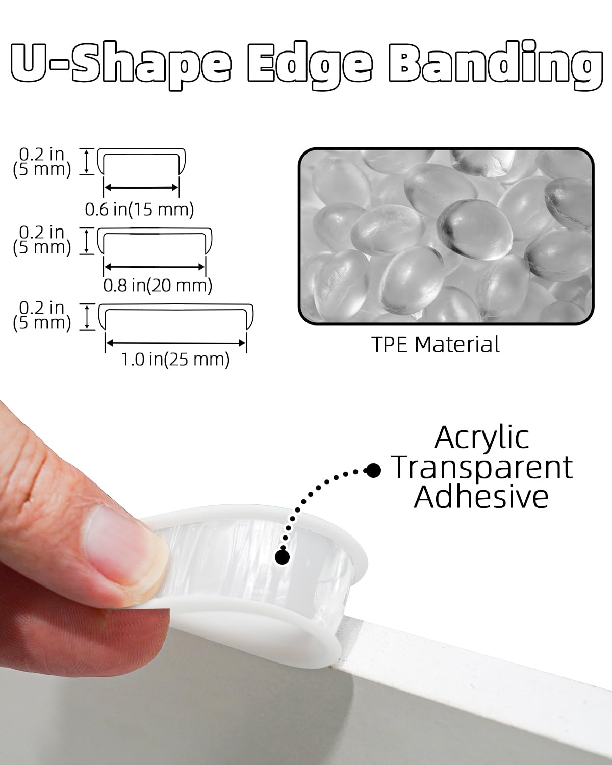 Bande de Chant en Forme de U 15 mm, Profil de Finition Auto-Adhésif 5 m, Protection Coin Bébé, Cornière PVC Souple