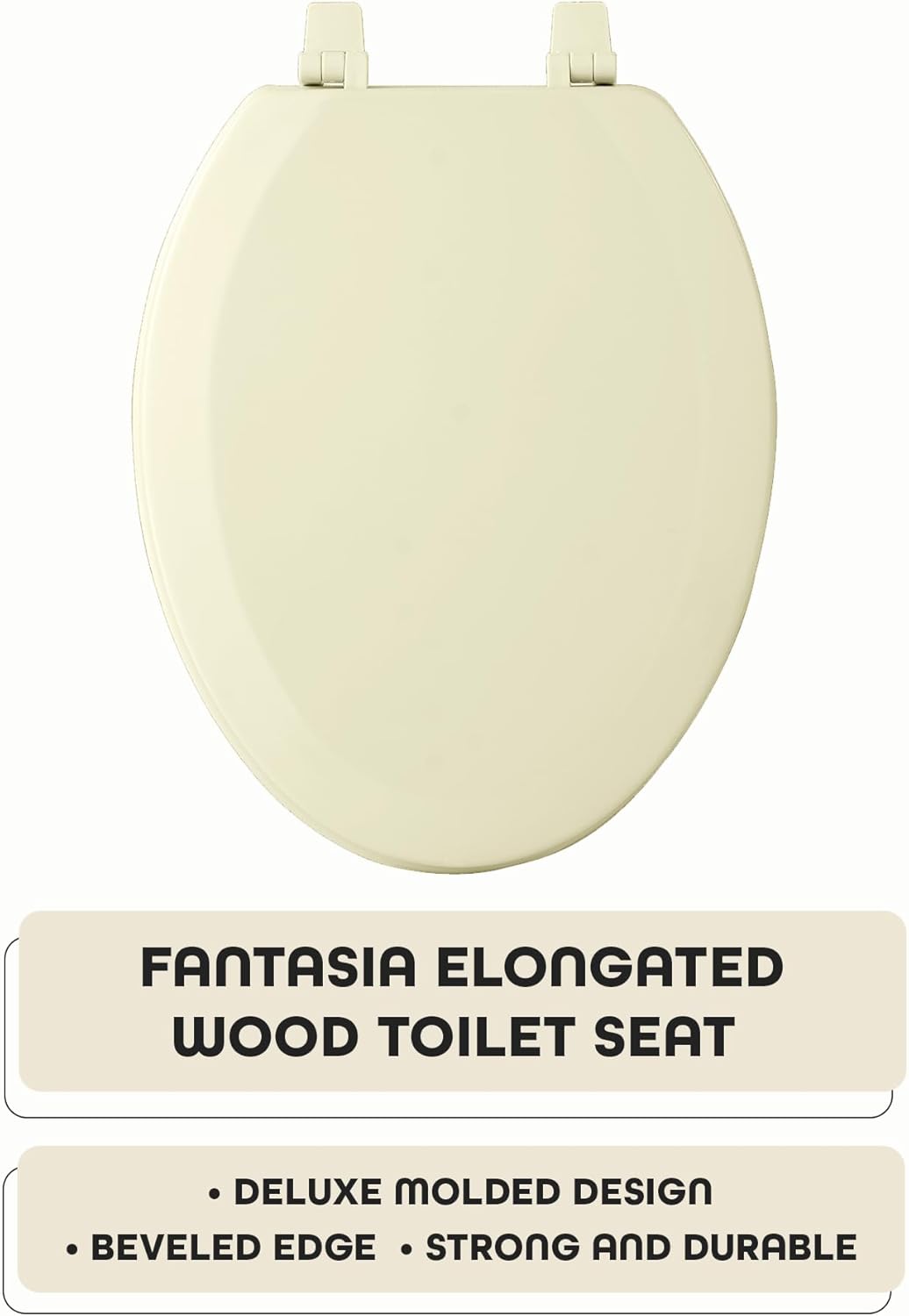 Elongated Wood Toilet Seat, Bone - 19 Inch - Fits All Elongated Size Fixtures - Easy to Install Fantasia by Achim Home Decor