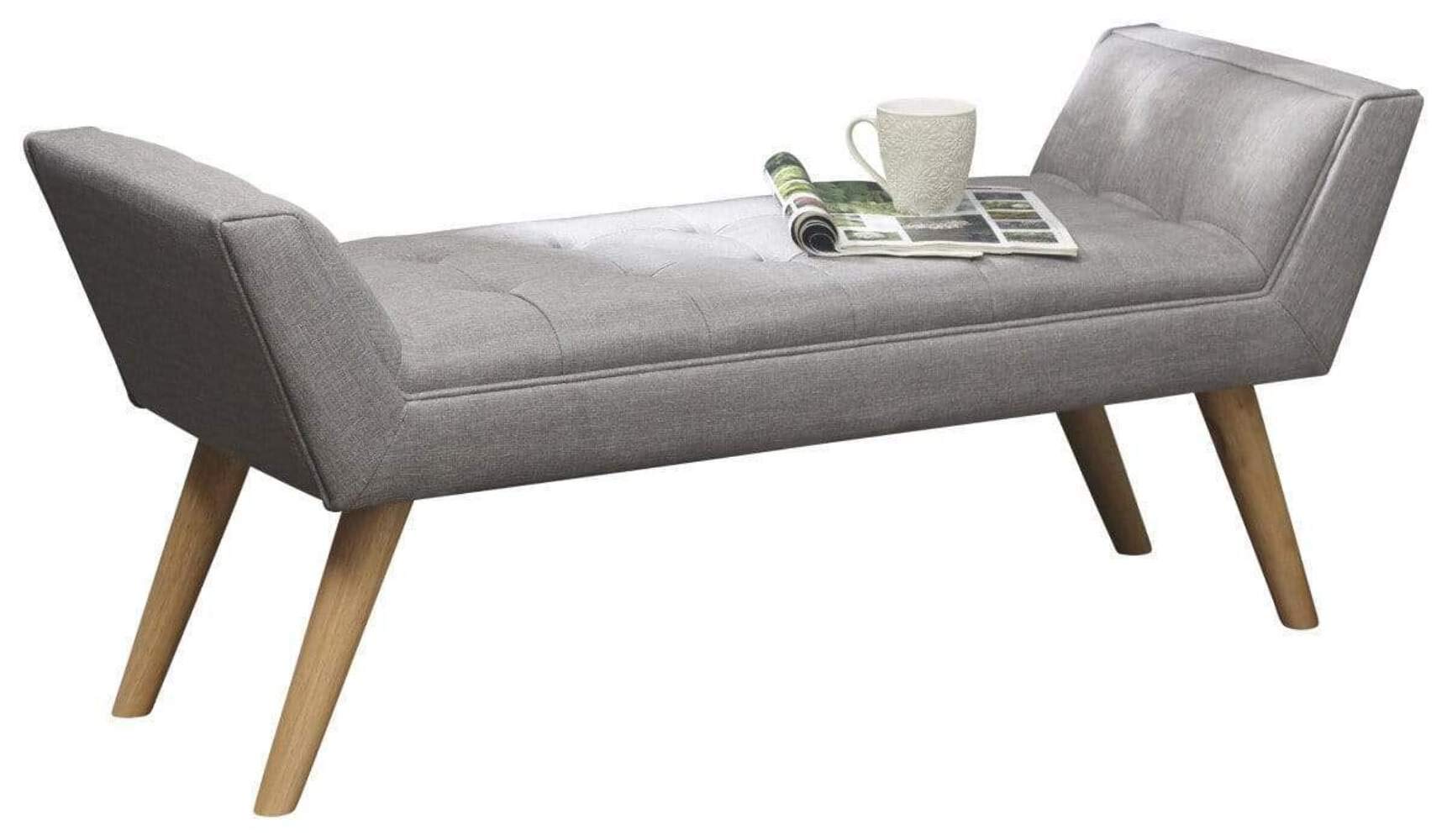 GFW Milan Upholstered Bench Seat with Solid Wood Retro Legs, Deep Cushioned Grey Fabric Seating, Mid-Century Scandi Style Bench for Hallway, Bedroom or Living Room