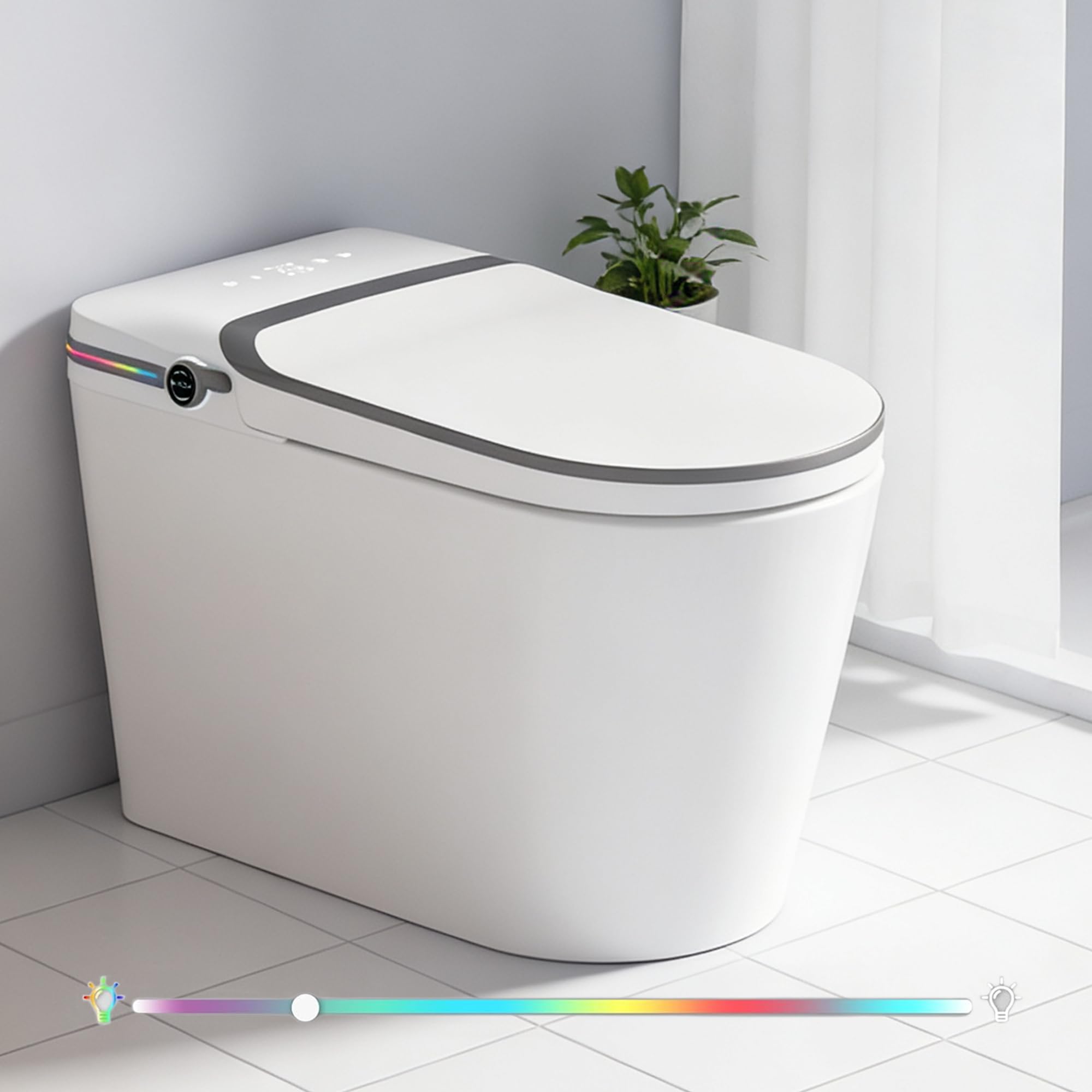 Smart Toilet, One-Piece Bidet Toilet for Bathroom, Modern Elongated Tankless Toilet with Heated Seat, Warm Water Wash, Dual Auto Flush, Foot Sensor Flush, LED Display, Warm Dryer (White)