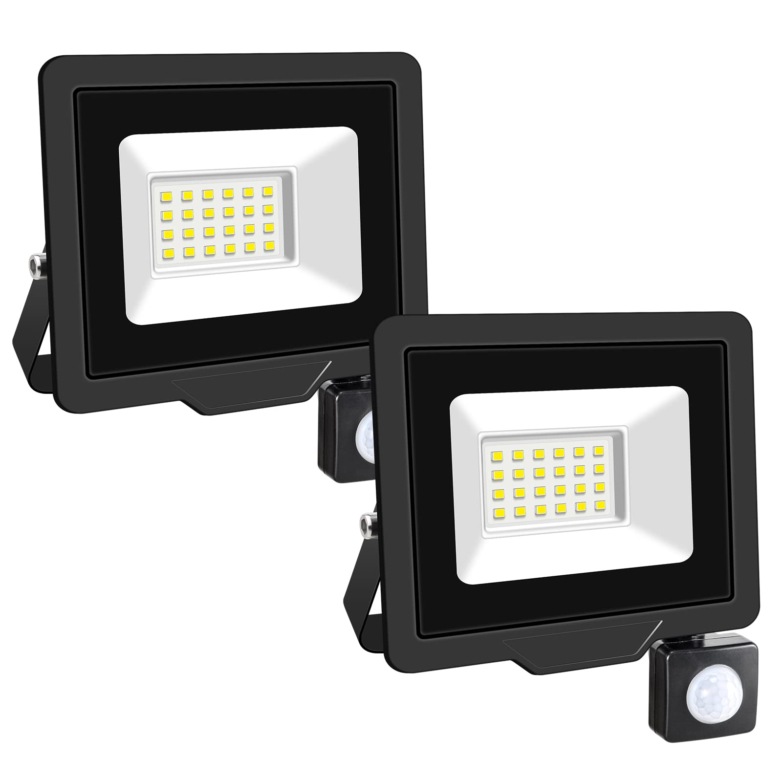 RIGIDON 2 x 20 W LED Outdoor Floodlight with Motion Detector, 2000 LM 6000 K Cool White, IP66 Waterproof Outdoor Security Light, LED Floodlight for Patio Garage Patio Garden