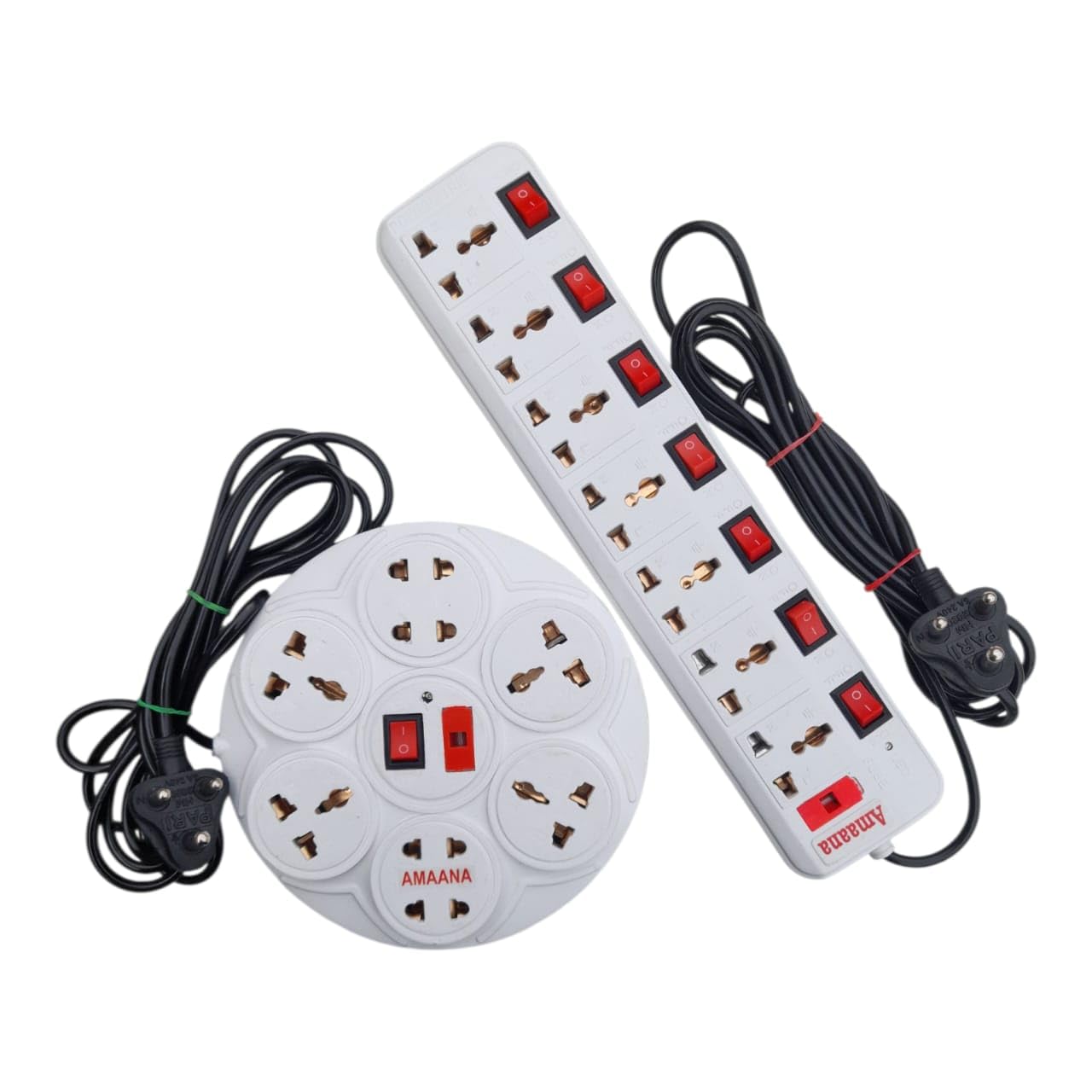 AMAANA Heavy Duty 8 Socket and 7 Socket Universal, Wall Mount, Travel Power Strip | LED Indicator & Switch | 2.5 Meter Wire | Extension Board for Home Office and Shop Use | White (Combo Pack)-picture-27