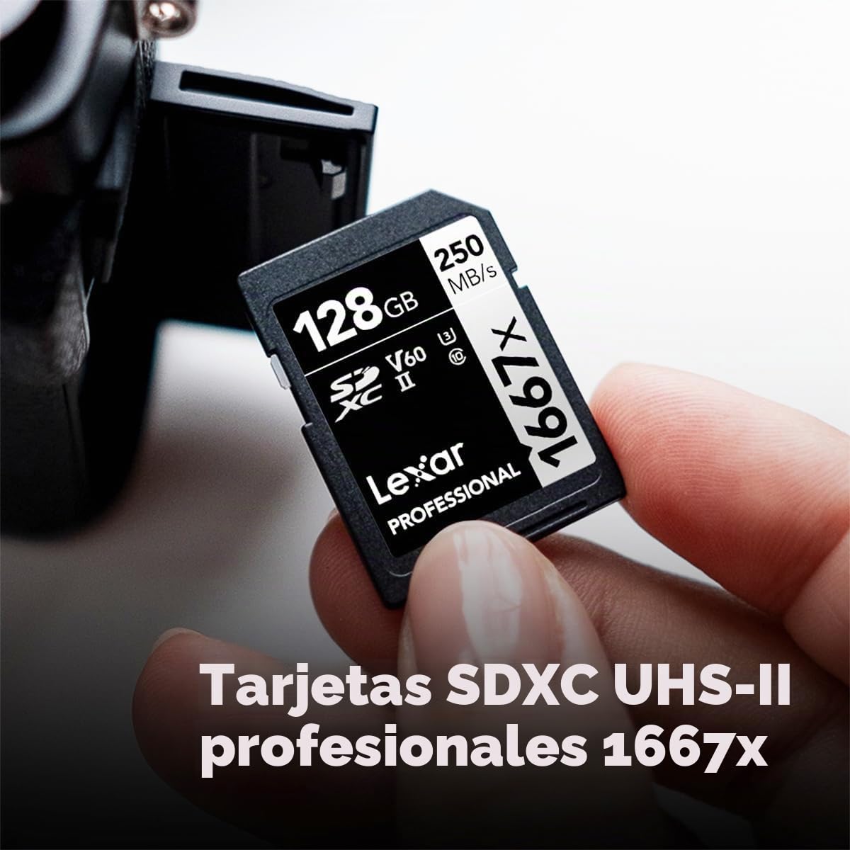 Lexar Tarjetas de Memoria SDXC Profesionales de 128 GB (Paquete de 2) 1667x, UHS-II, C10, U3, V60, Video Full-HD y 4K, hasta 250 MB/s de Lectura, para fotógrafos Profesionales, videógrafos,