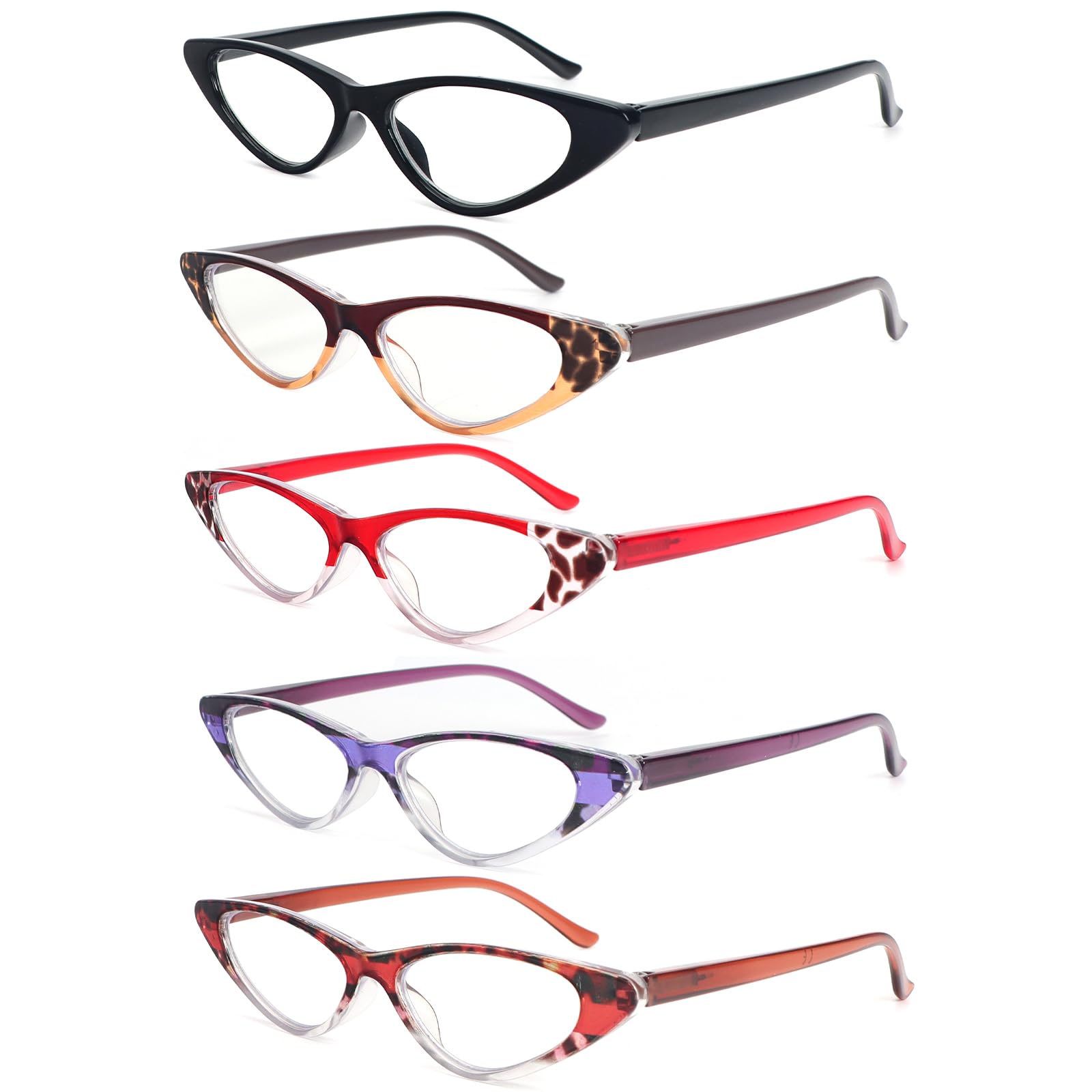 KoKoBin Cat Eye Reading Glasses for Women 5 Pairs Spring Hinge Fashion Readers Anti Blue Light Computer +1.75