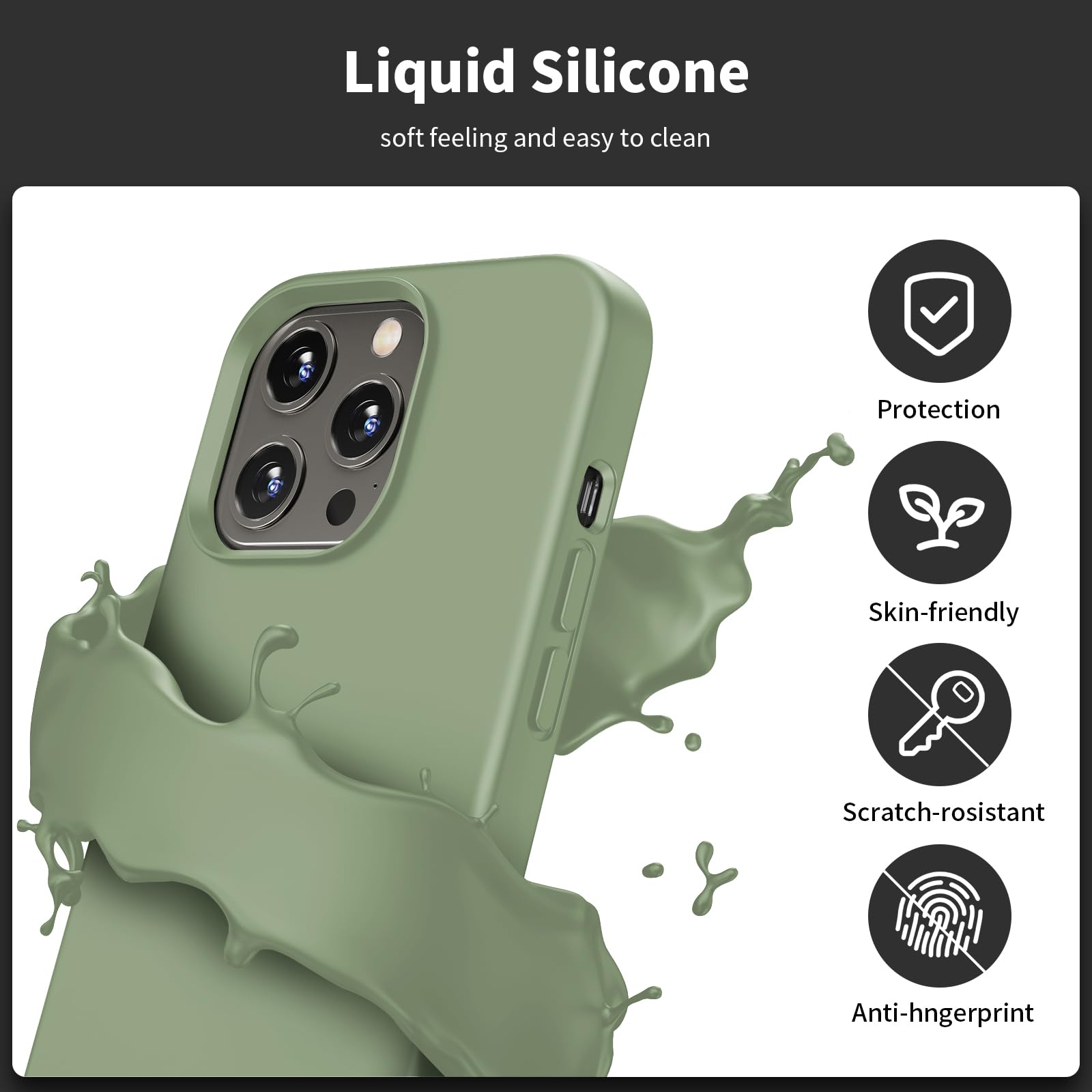 TIIXXE Silicone Case Compatible with iPhone 13 PRO Case Soft Ultra Slim Protective Shockproof Liquid Silicone Phone Case,Anti-Scratch Microfiber Lining - Image 3