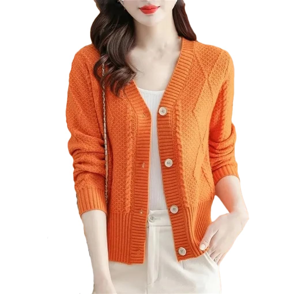Cardigan da donna casual a vita alta, lavorato a maglia, lavorato a maglia, tinta unita