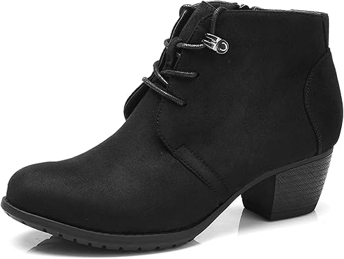 VJH confort Botines para mujer, con cordones, punta redonda, cómodos, de tacón bajo, con cremallera lateral