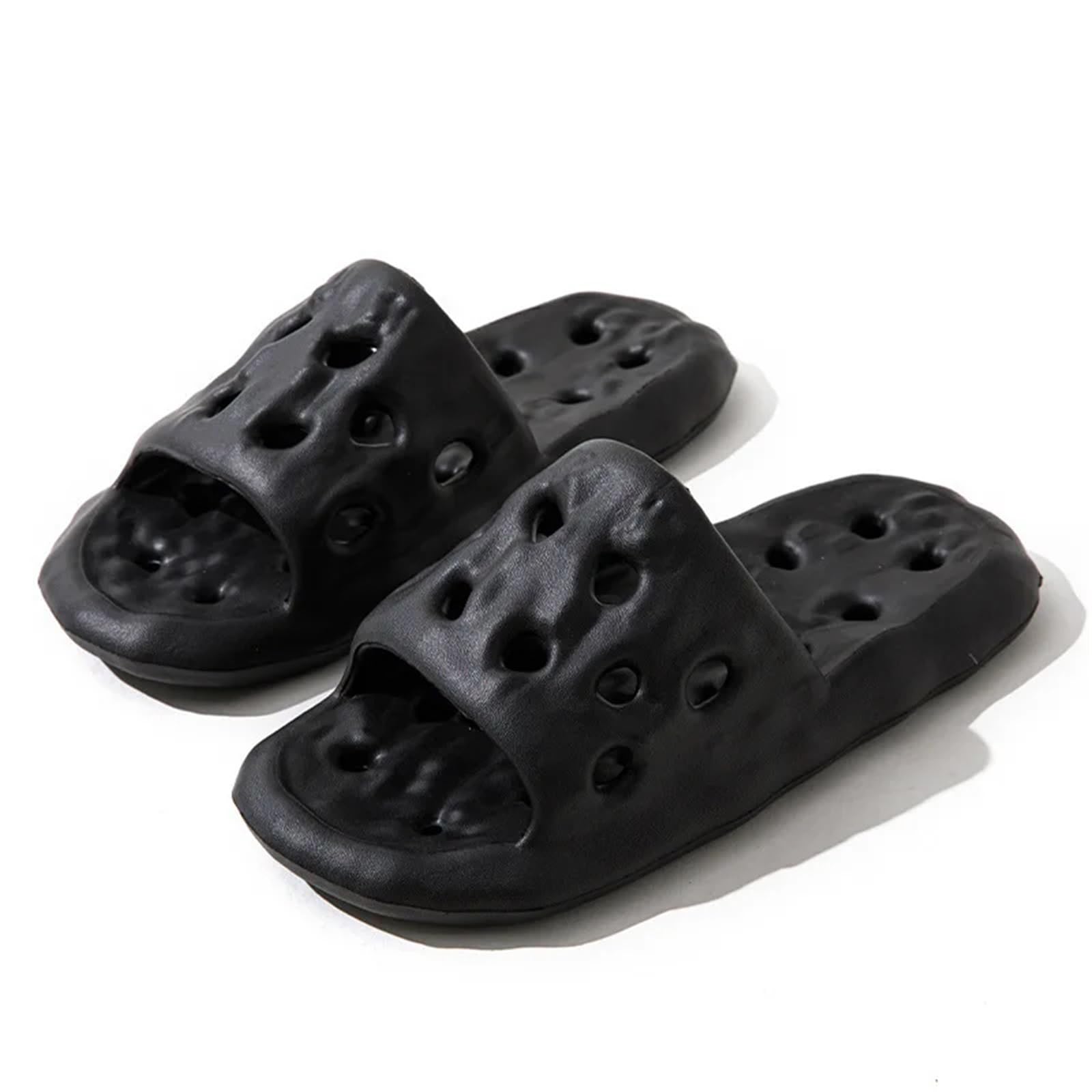 ERHTGUO EVA Slippers - Quick-Dry Bathroom Sandals For Couples, Ultra-Soft Anti-Slip Home Slides With Massage Texture(Black,38-39)