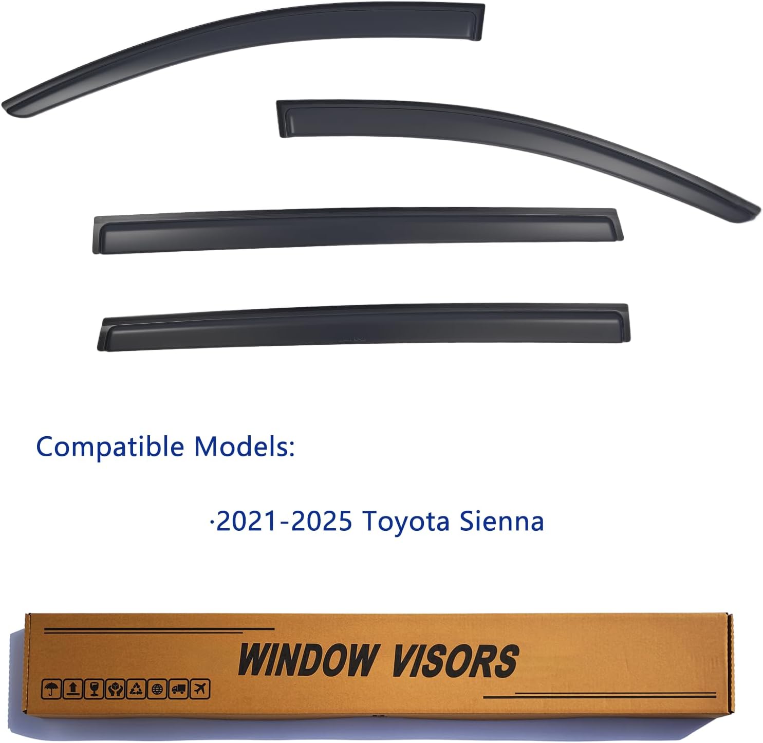 window visors rain guards compatible with 2021-2025 toyota sienna, out-channel side window wind deflectors vent shades accessories, dark smoke 4 pcs, 2022 2023 2024