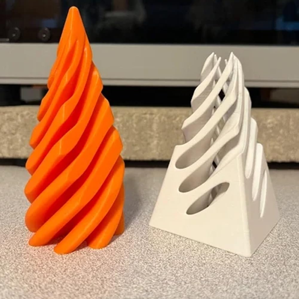 Set 3 Jouets En Spirale Imprimés 3D – Cône, Pyramide, Cylindre – Illusion Optique Anti-stress – Déco Bureau Moderne – Orange/Noir