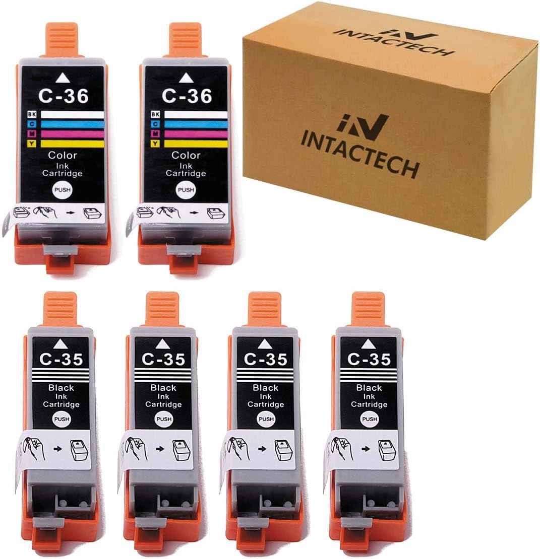 Compatible Ink Cartridges Replacement for Canon 35 36 Ink Cartridges PGI-35 CLI-36 Work for pixma iP110 iP100 TR150 mini260 mini320 (Black-4nos, Color-2nos, 6-Pack)