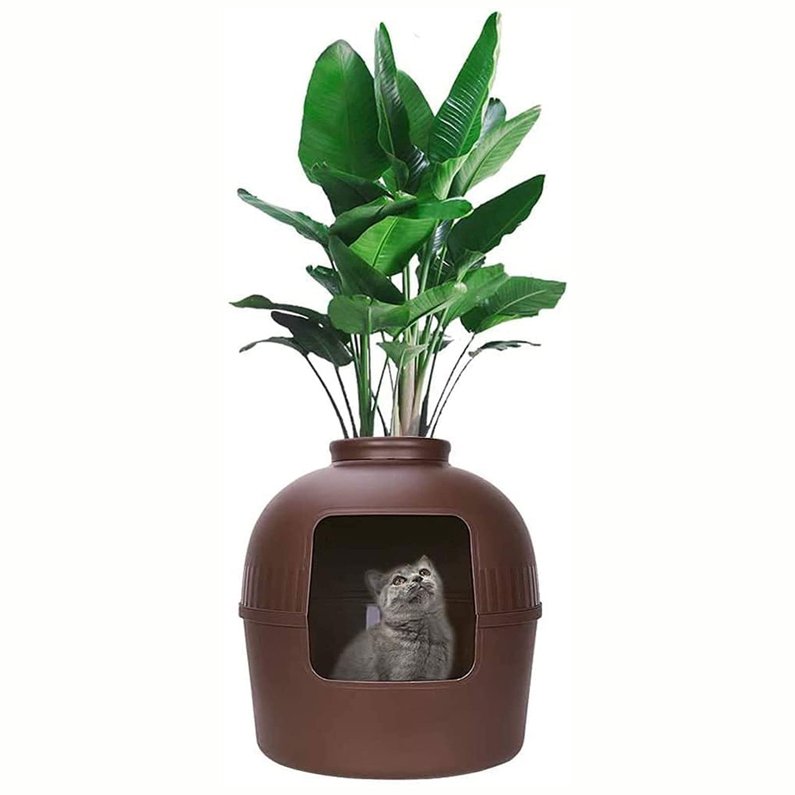Bac à litière Portable caché pour Chat, bac à litière Invisible pour Chat, bac à litière caché par Plante, spacieux et Confortable, pour Maison de Chat à l'intérieur-Brown