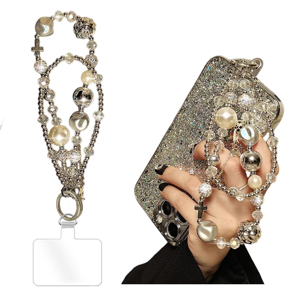 Turkalla Phone Wrist Strap,Marble Beaded Phone Charm with Tether Tab,Hands-Free Wrist Strap (F)
