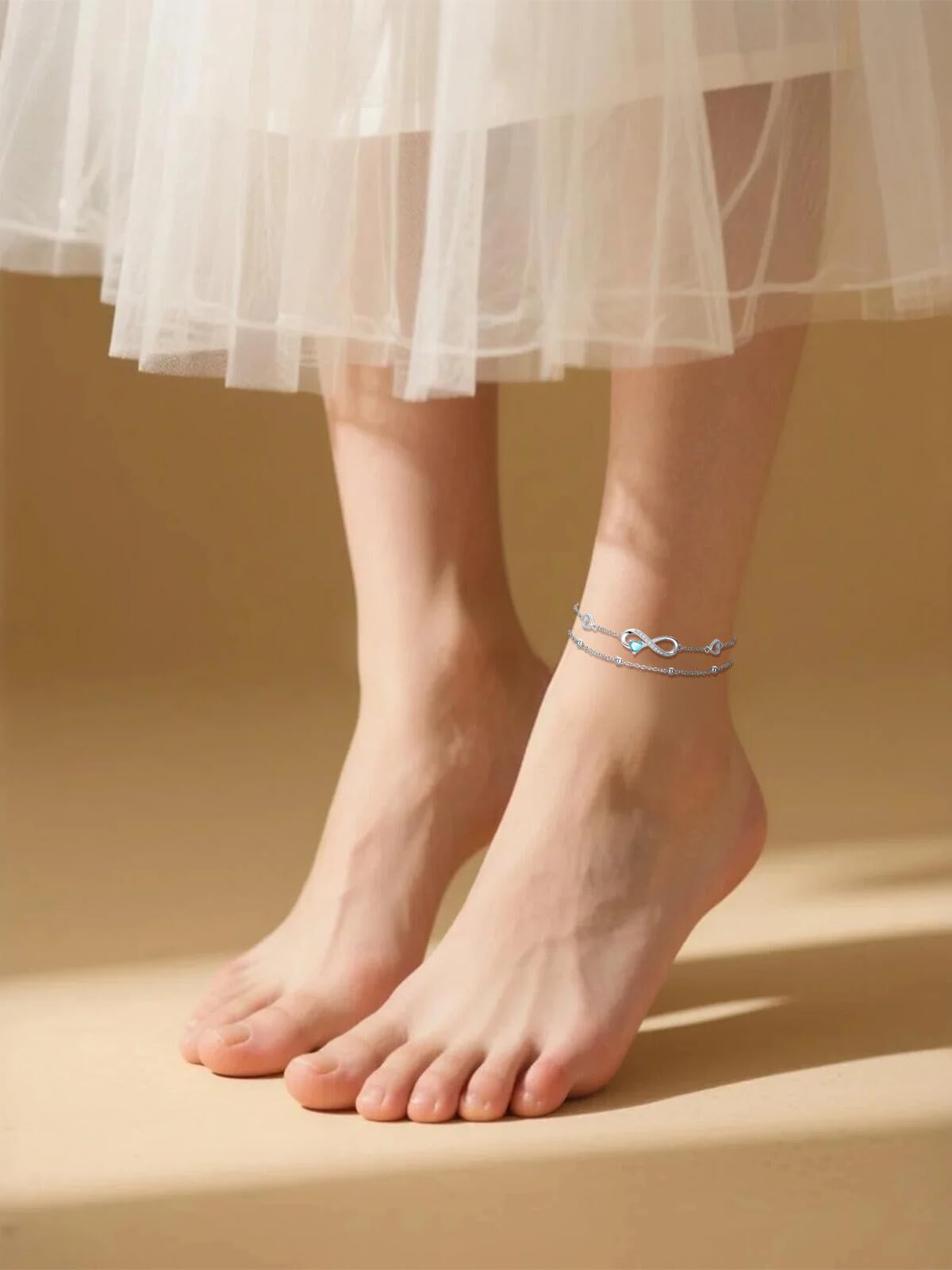 Gioiello da donna in argento Sterling 925, con simbolo dell'infinito, braccialetto e cavigliera, doppia catena regolabile, regalo personalizzato per donne, mogli, fidanzate, madri