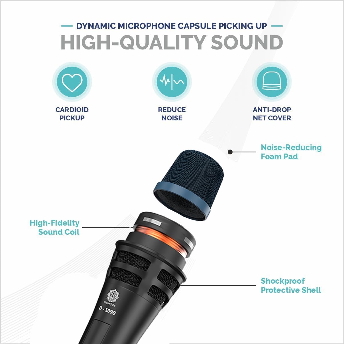 DIGIMORE Micrófono con cable para cantar, micrófono XLR de 3 pines, micrófono dinámico con soporte para micrófono, patrón polar cardioide para karaoke, habla, escenario, boda, longitud del cable de 20