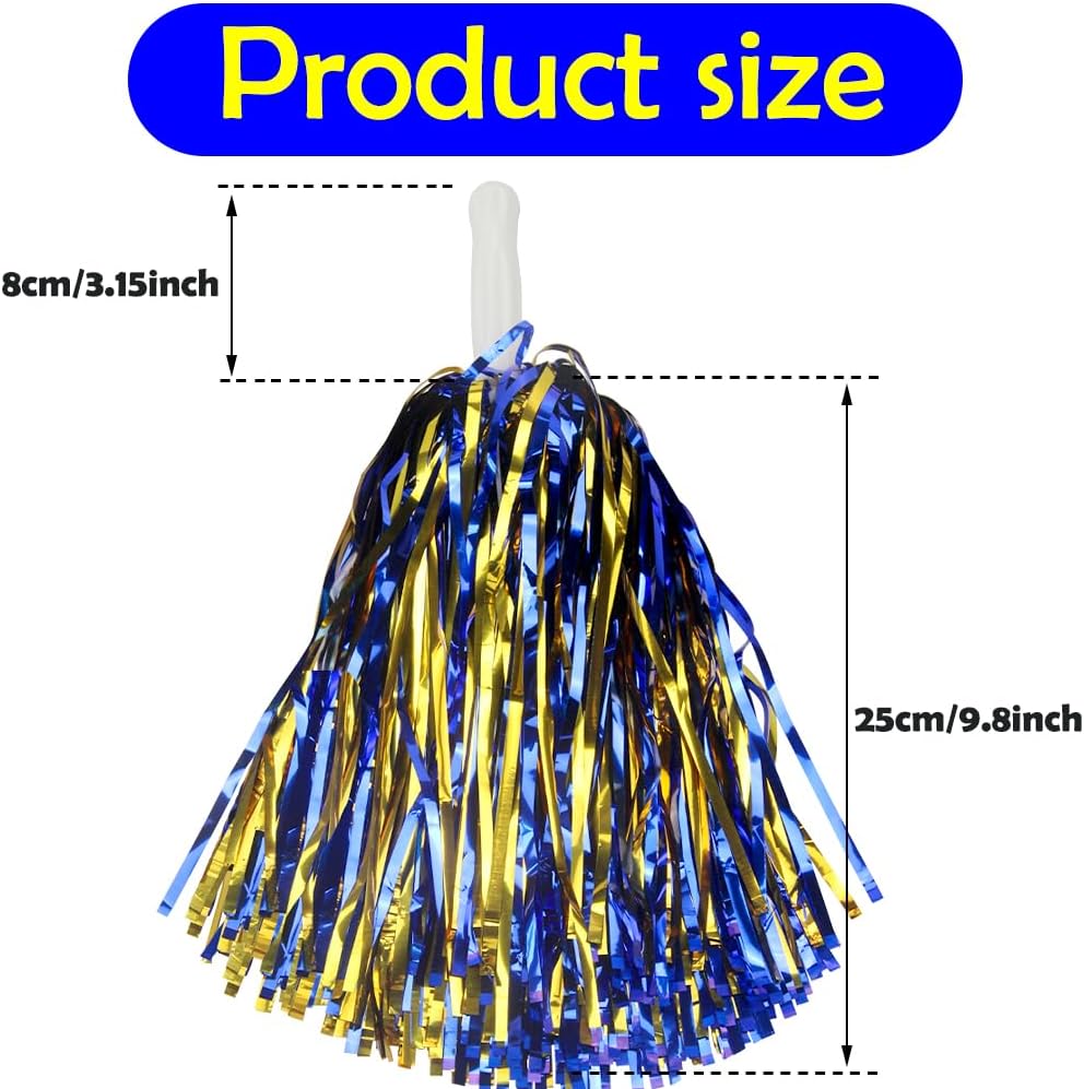 Hooshing 12/24/100PCS Pom Poms Cheerleading Metallic Foil Cheer Pom Poms with Plastic Handles for Rooters Cheering Squad Team Spirit Sports