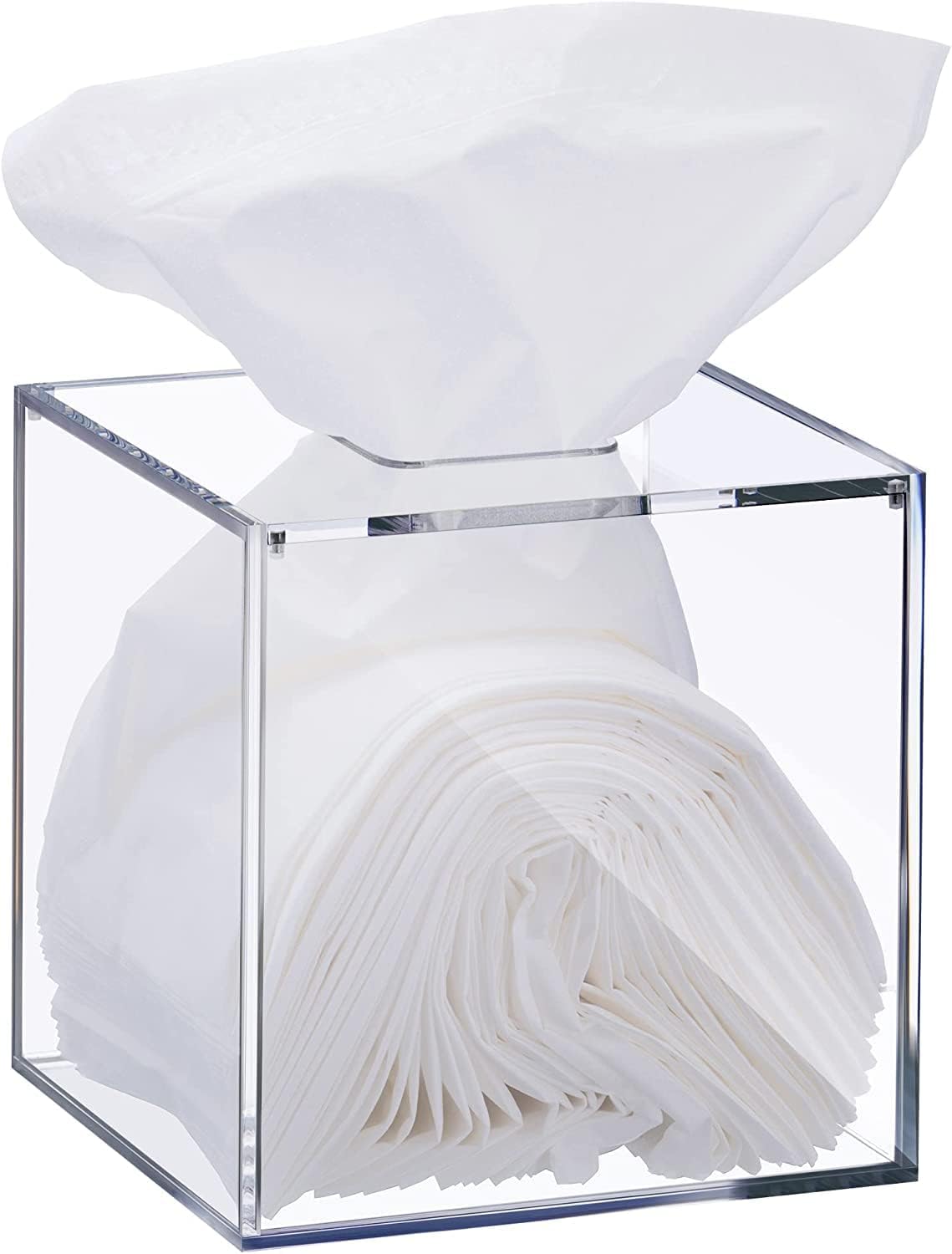 PAGHADI Acrylic Tissue Box Holder with Cover Square Facial Tissue Dispenser Box Case for Countertop,Clear Container Napkin Organizer for Bathroom, Kitchen,Home,Square ( 13 X 13 X 10 Cm )