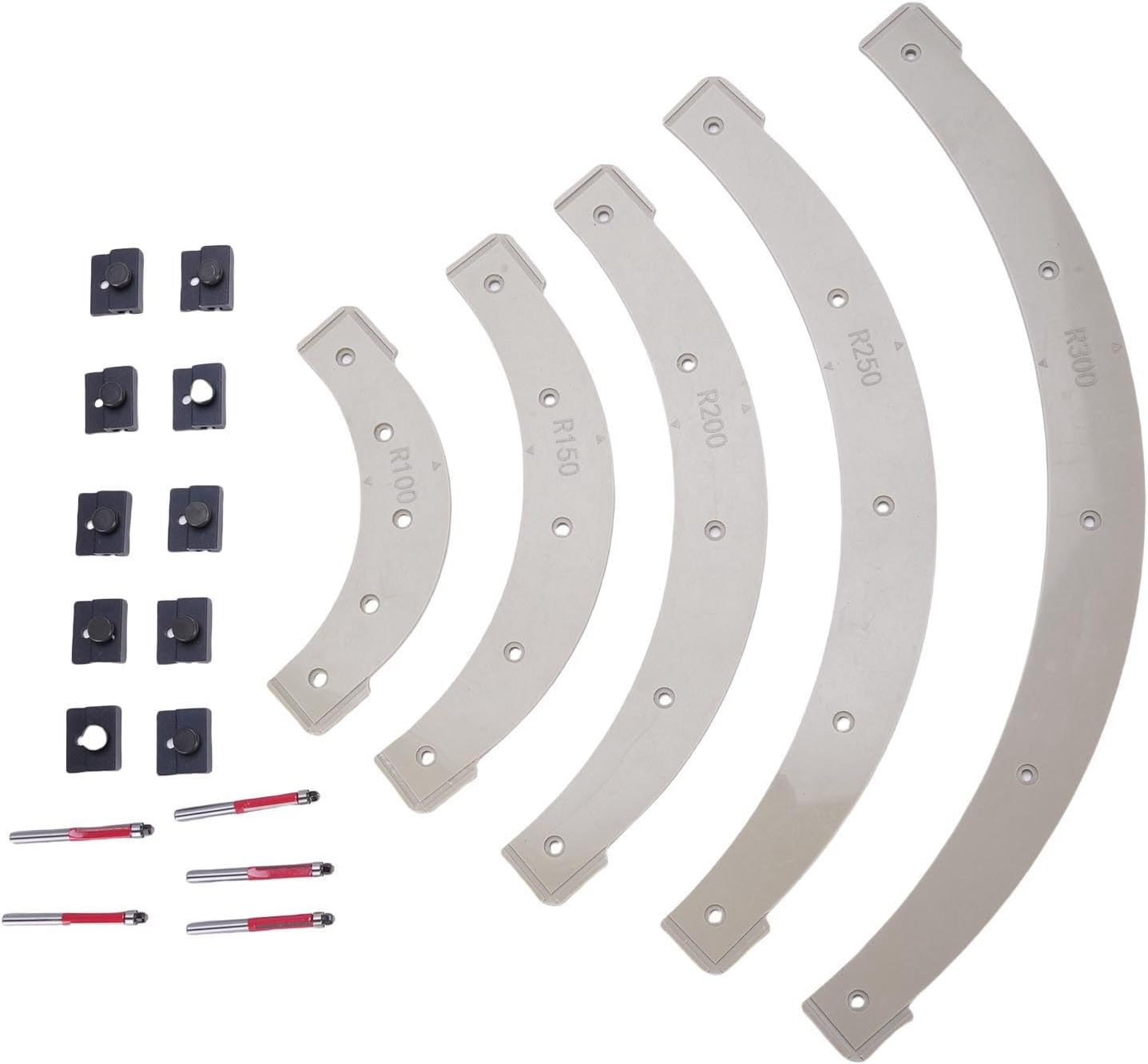 AYNEFY Router Corner Jig Templates, 5 Different Radius Sizes Plastic Set, Removable Arc Cutting Assistant for Woodworking, Cabinet Trimming