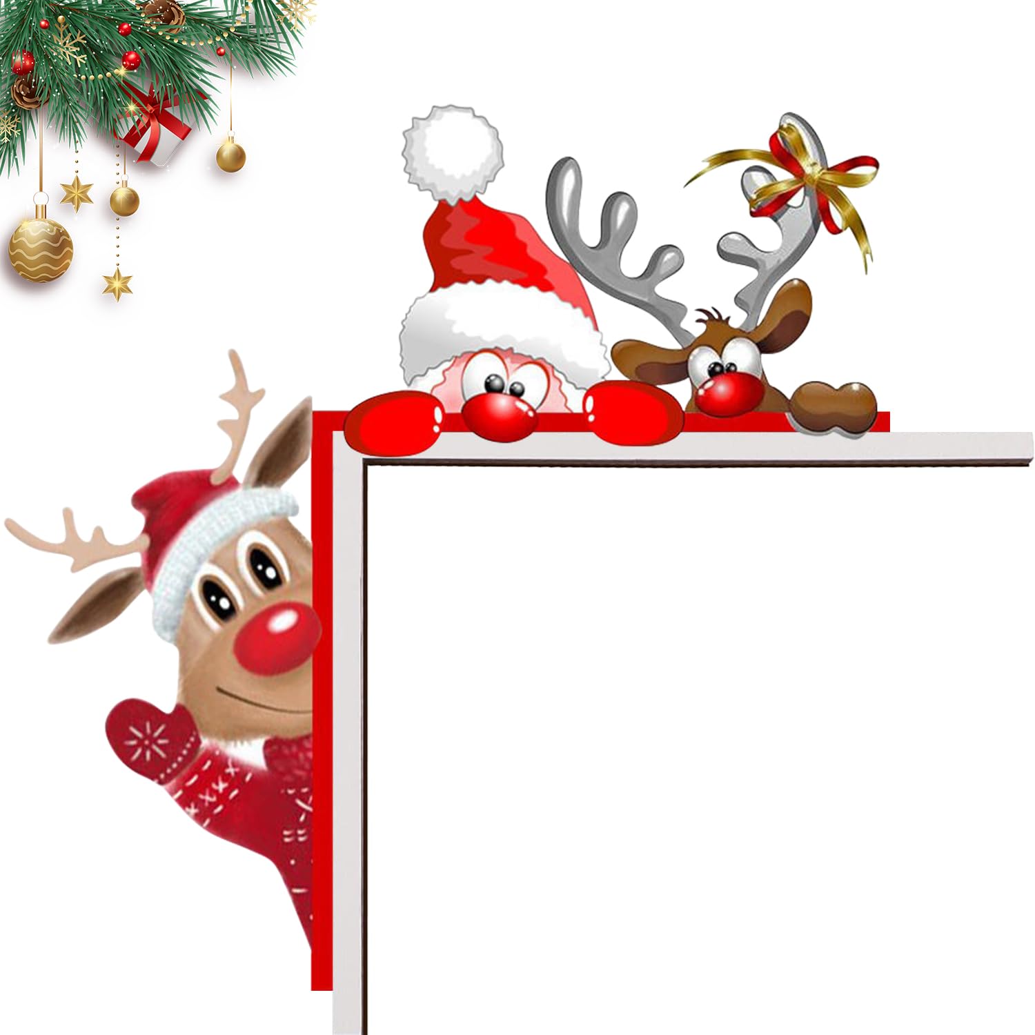 Decoración Puerta Navidad, Adorno Madera Papá Noel, Papá Noel Reno para Marco de Puerta,Decoración Marco de Puerta Hogar,Ornamento Esquina de Puerta Ventana Pared para Fiesta de Navidad,Lado Izquierdo