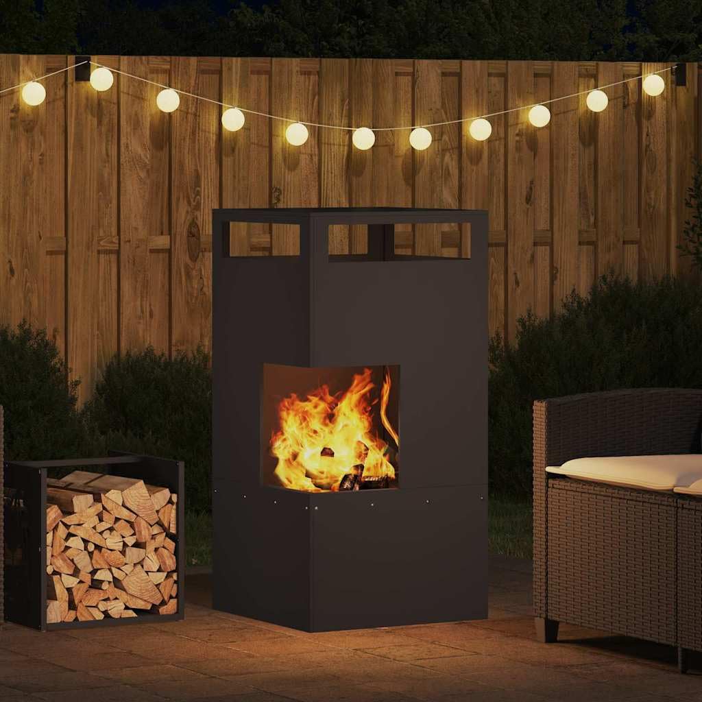 Chimenea de acero negro de 50 x 50 x 100 cm para jardín terraza exterior con forma rectangular moderna, resistente al calor y a la corrosión para un calor acogedor y un ambiente elegante