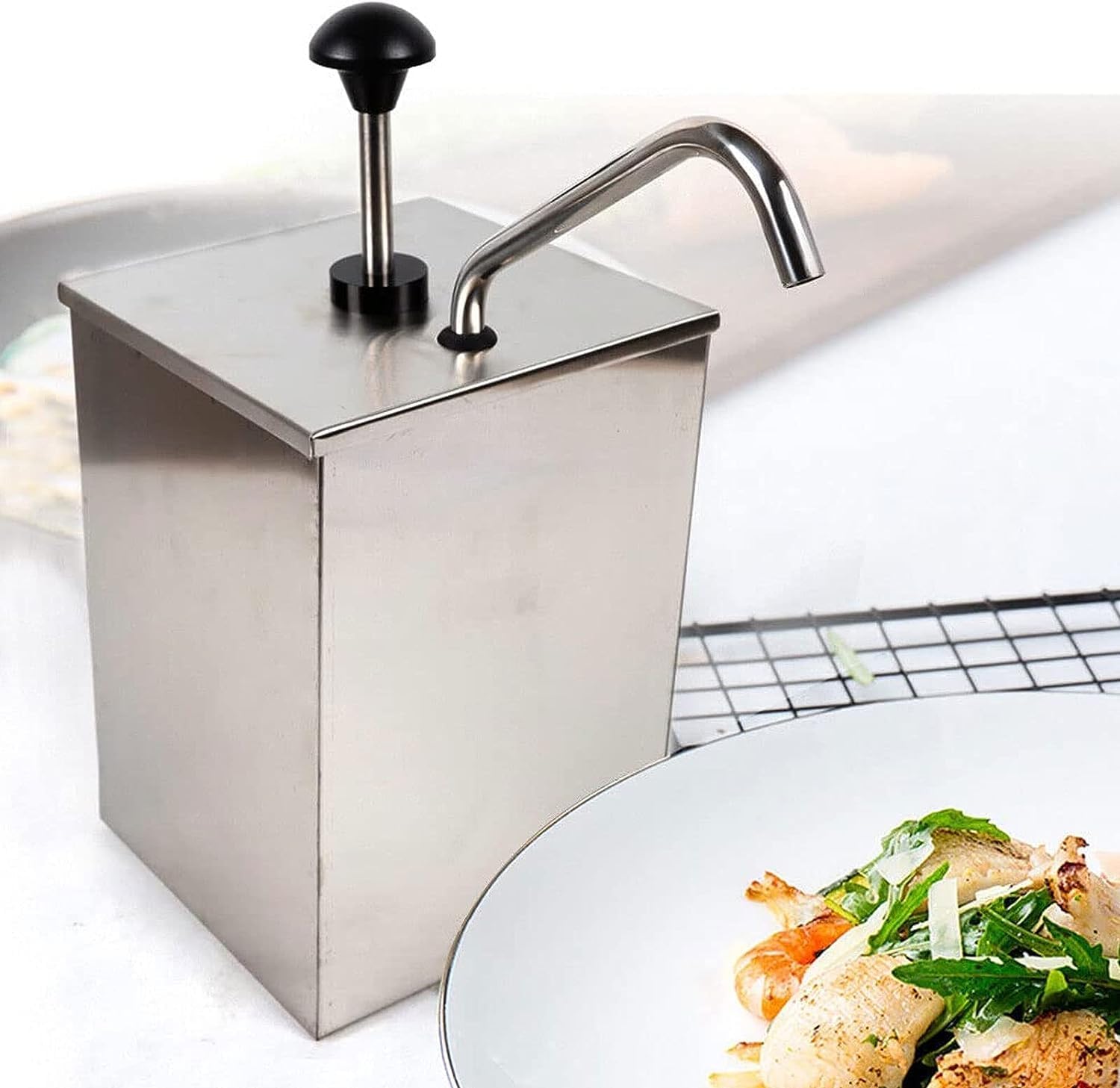DYRABREST Condiment Pump Station 4L Single-Head Soy Sauce Ketchup Mustard Dispenser Pump Restaurant Condiment Dispensing Pump Large Capacity Stainless Steel Removable