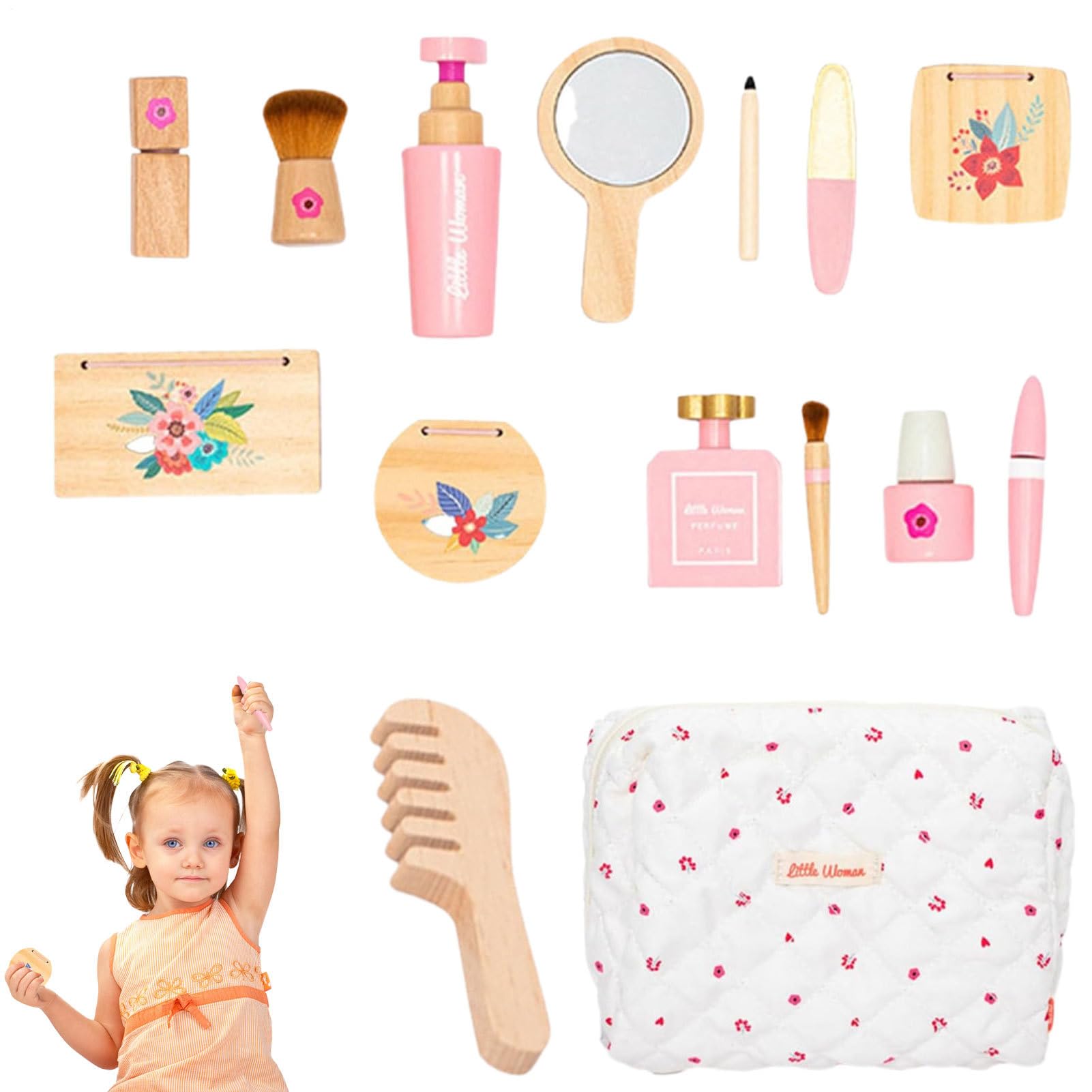 Juego de juguetes de maquillaje de madera, maquillaje de madera