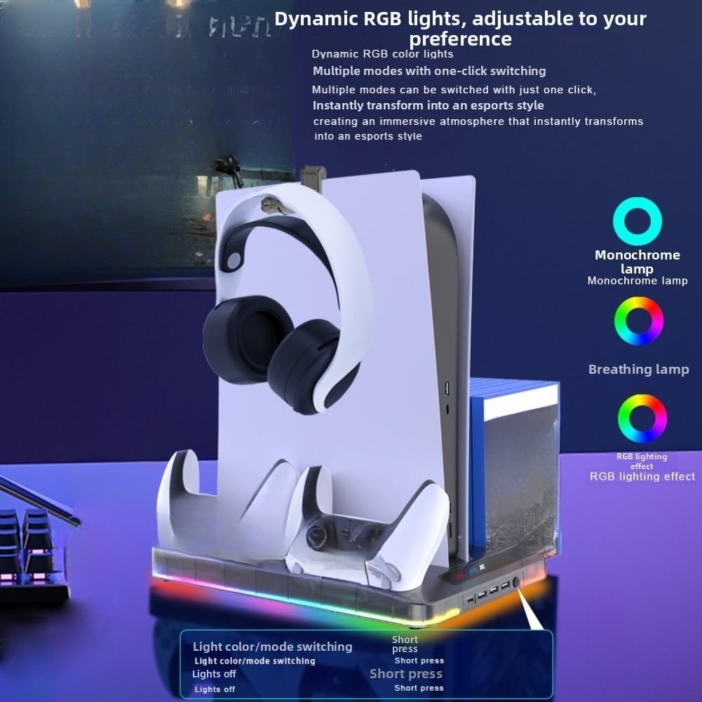 per PS5 Pro Slim Base di raffreddamento con luce RGB per PS5 Pro Slim | Efficiente dissipazione del calore, previene il surriscaldamento, prolunga la vita della console, funzionamento silenzioso