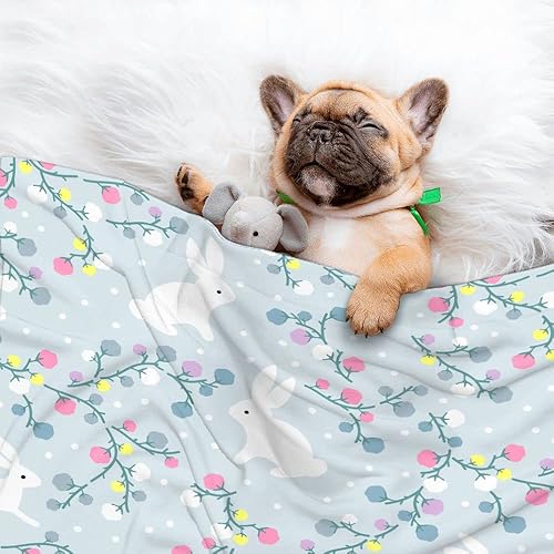 Miniatura 7 de Manta de invierno con diseño de conejo, bonita manta ligera de conejo y floral para mujeres y hombres, suave y acogedora manta de forro polar para