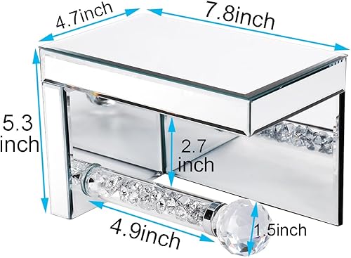 Miniatura 3 de TACIDON Portarrollos de papel higiénico de diamante con estante espejado. Soporte de papel higiénico moderno plateado montado en la pared, soporte