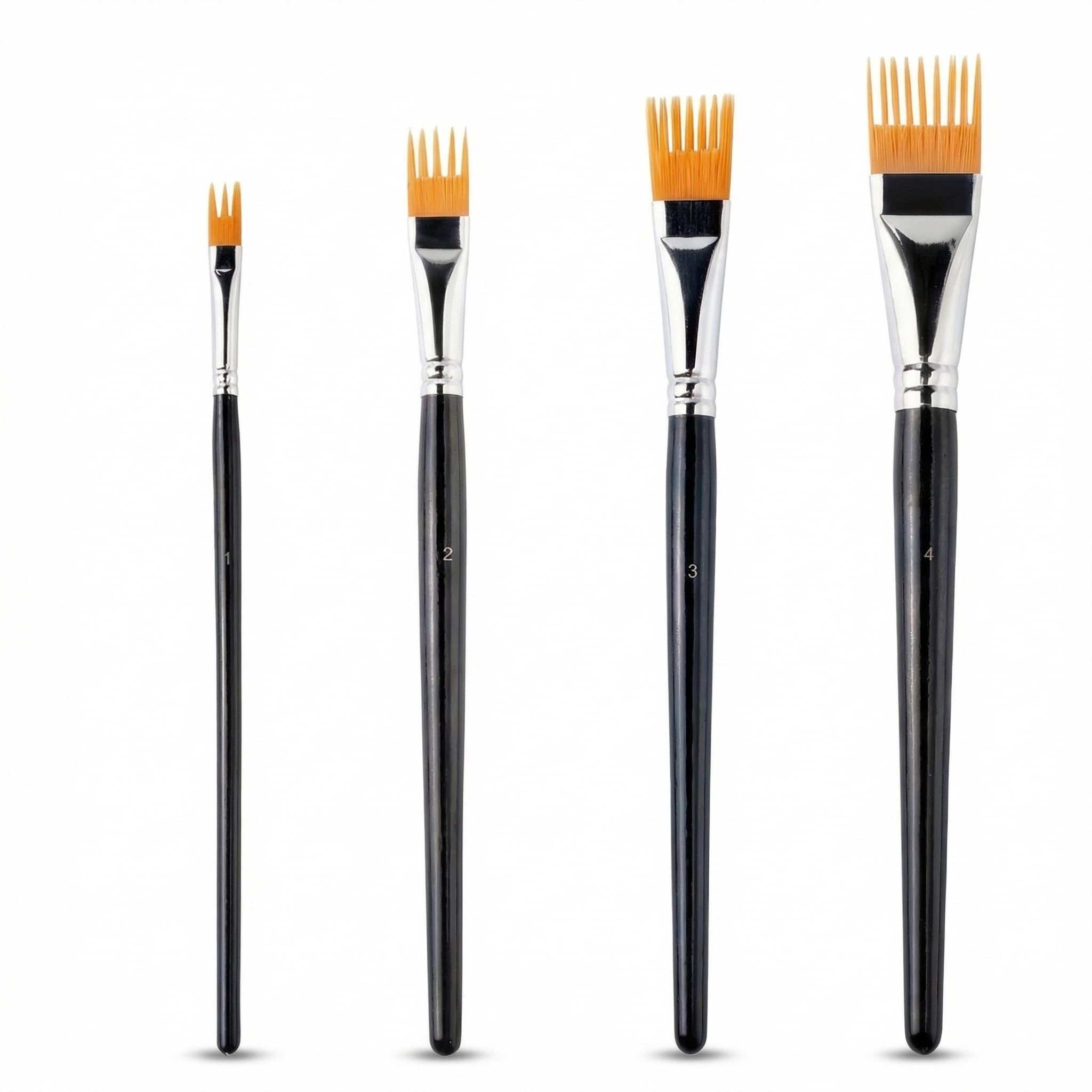 Qiansse Black Professional Artist Comb Brush Set, 4Pcs Flat Grainer Brushes For Acrylic Oil Watercolor Painting Ideal Small Paint Brushes For Beginners And Experienced Artists