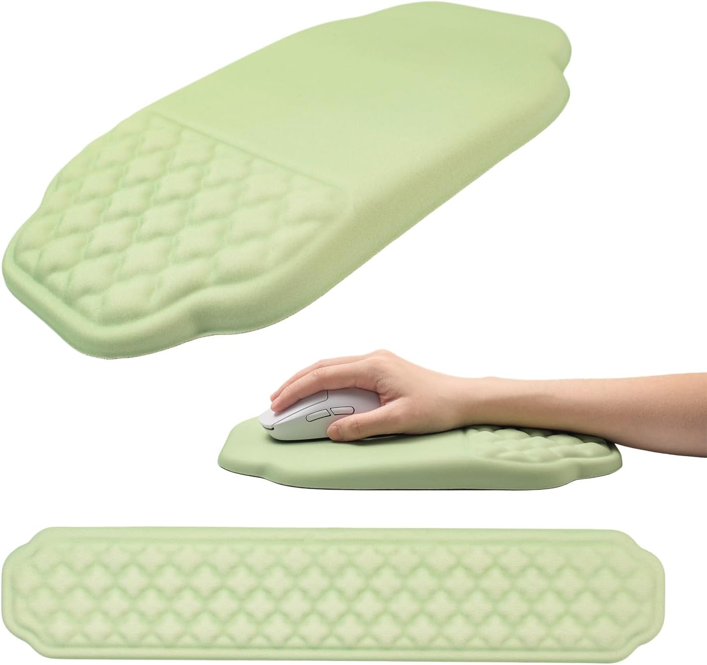 Ergonomic Mouse Pad and Keyboard Wrist Rest - Green Wrist Rest Keyboard with Mouse Wrist Pad Sets, Soft Memory Foam Wrist Support for Laptop, Mac, Office, Work, Gaming