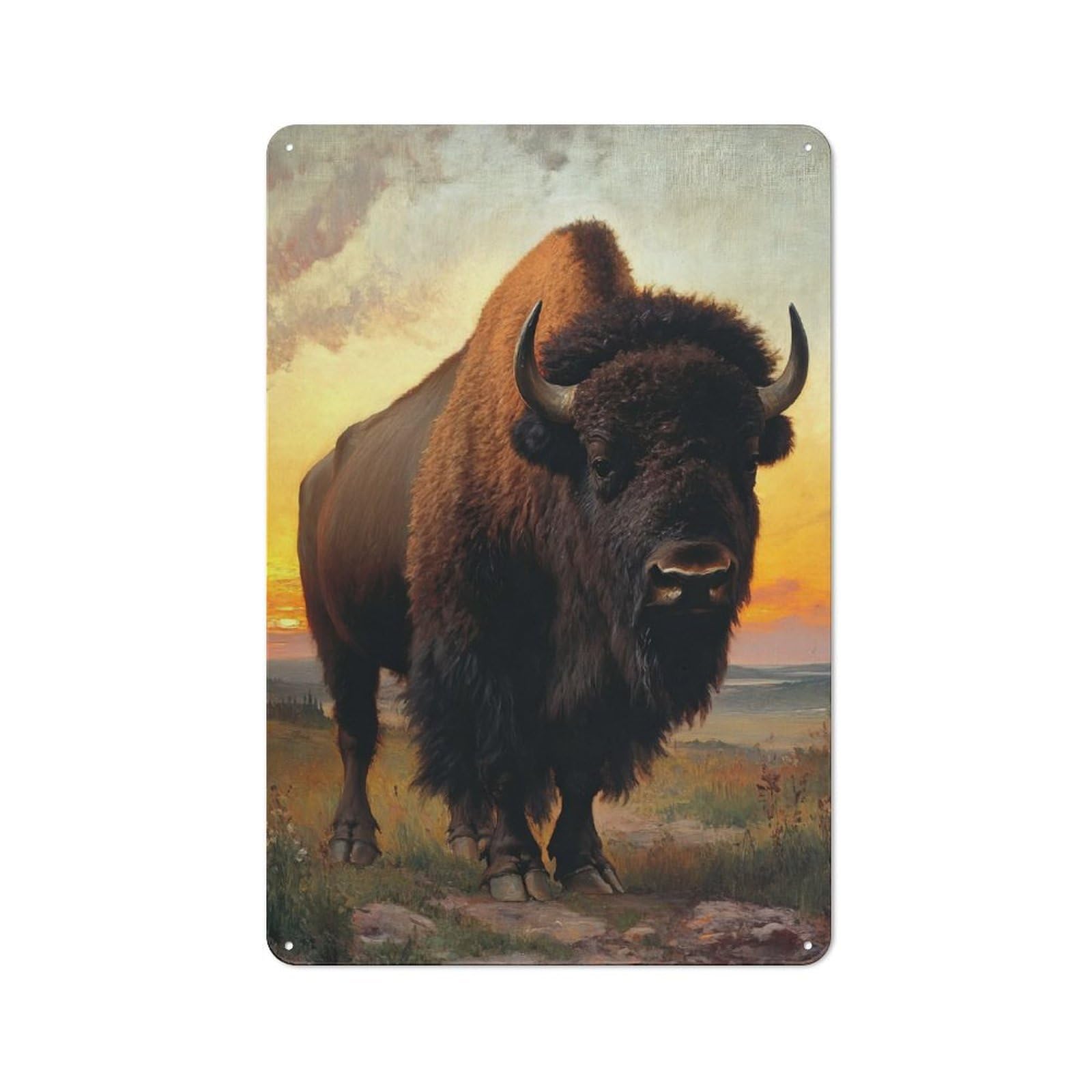 Junmoney Bison At Sunset Retro Tin Sign 30X20cm For Guest Room Or Hallway, For Kitchen, Dining Room And Home Bar Wall Decor