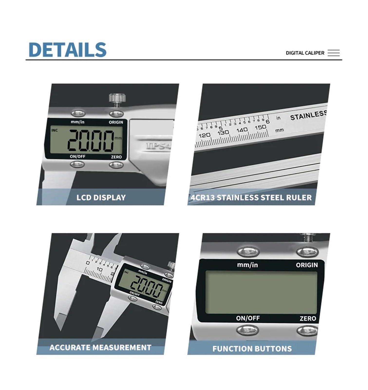 Digital Caliper IP 54 Waterproof 150 Mm 6 Inch Metal Vernier Measurement Tool,Pro-kalibriert