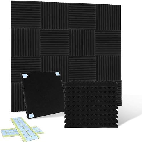 Paquete de 54 paneles de espuma acústica de 1 x 12 x 12 pulgadas, espuma ignífuga de absorción de ruido y reducción adecuada para estudios, hogares,