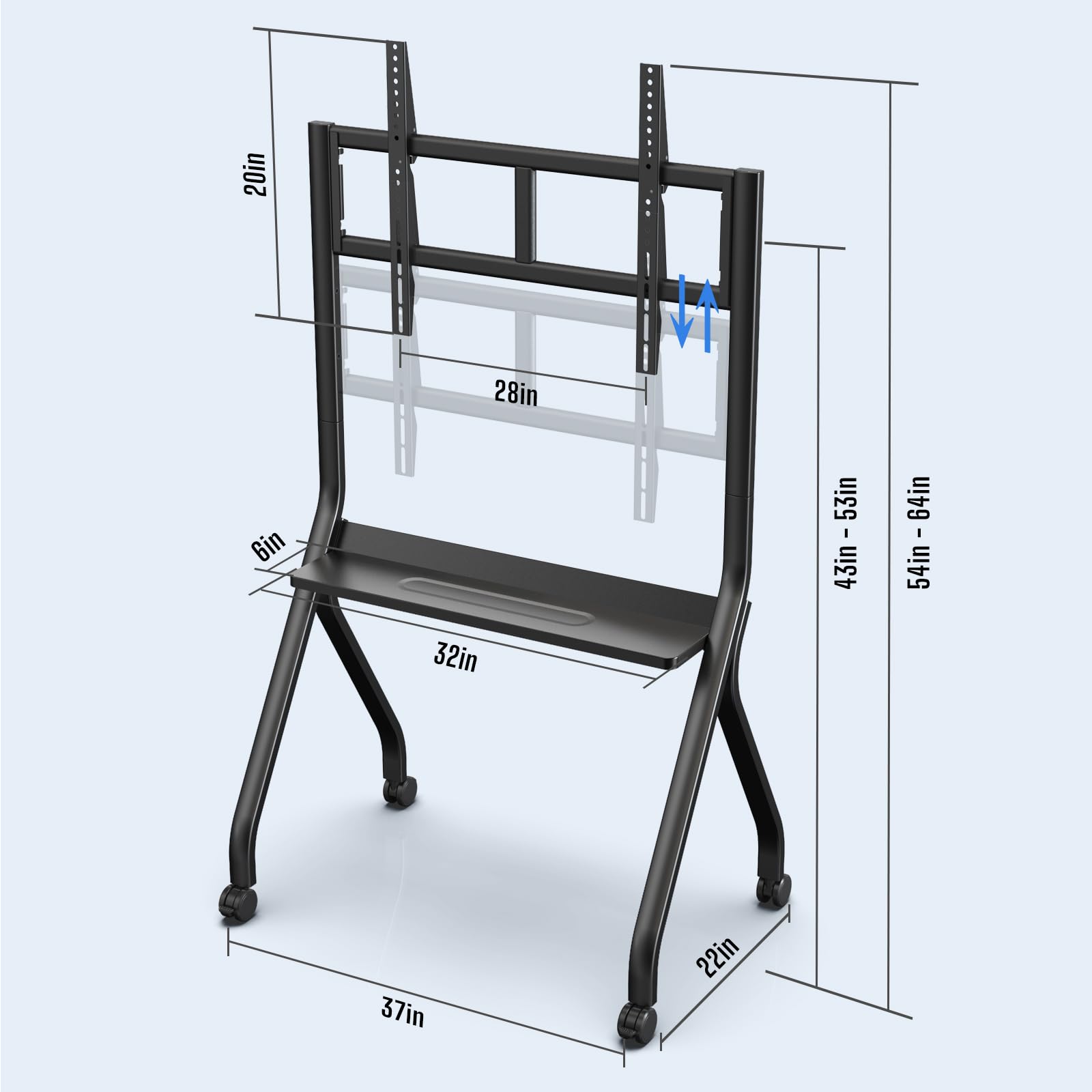 Supporto con Ruote per Smart Board 55''-65'', Carrello Mobile per Lavagna Interattiva e Monitor, Supporto TV Regolabile per Scuola, Ufficio, Aula