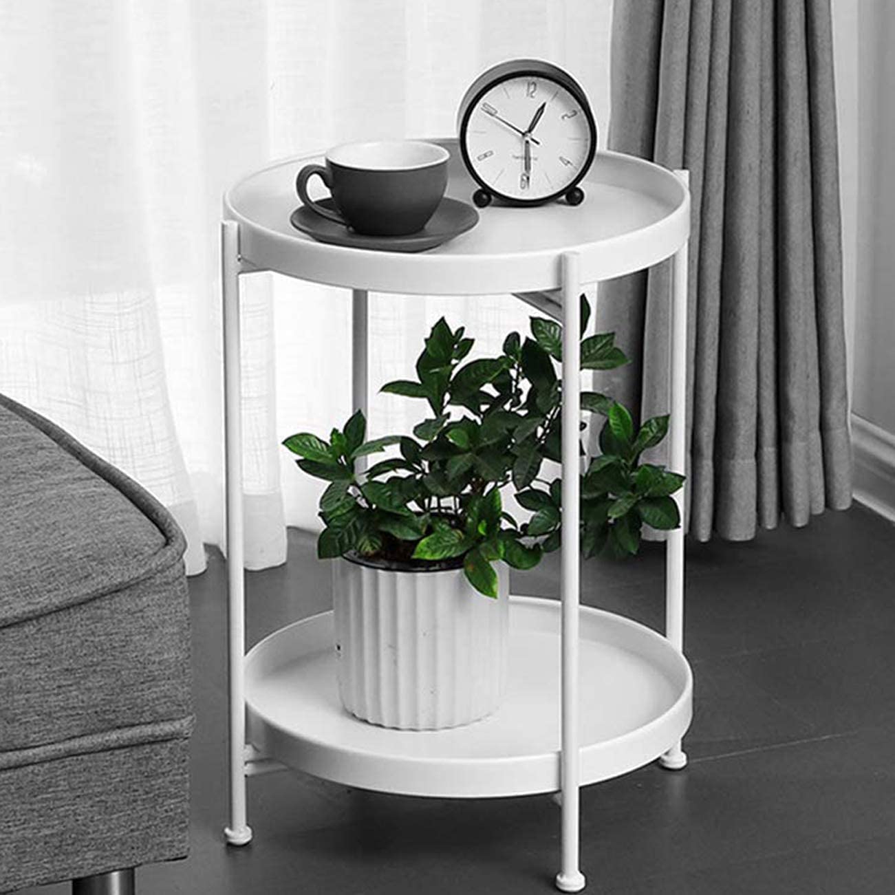 End Table,Folding Metal Side Table Coffee Table Sofa Side Table for Living Room Bedroom Balcony and Office (Colour-White-2)-image-31